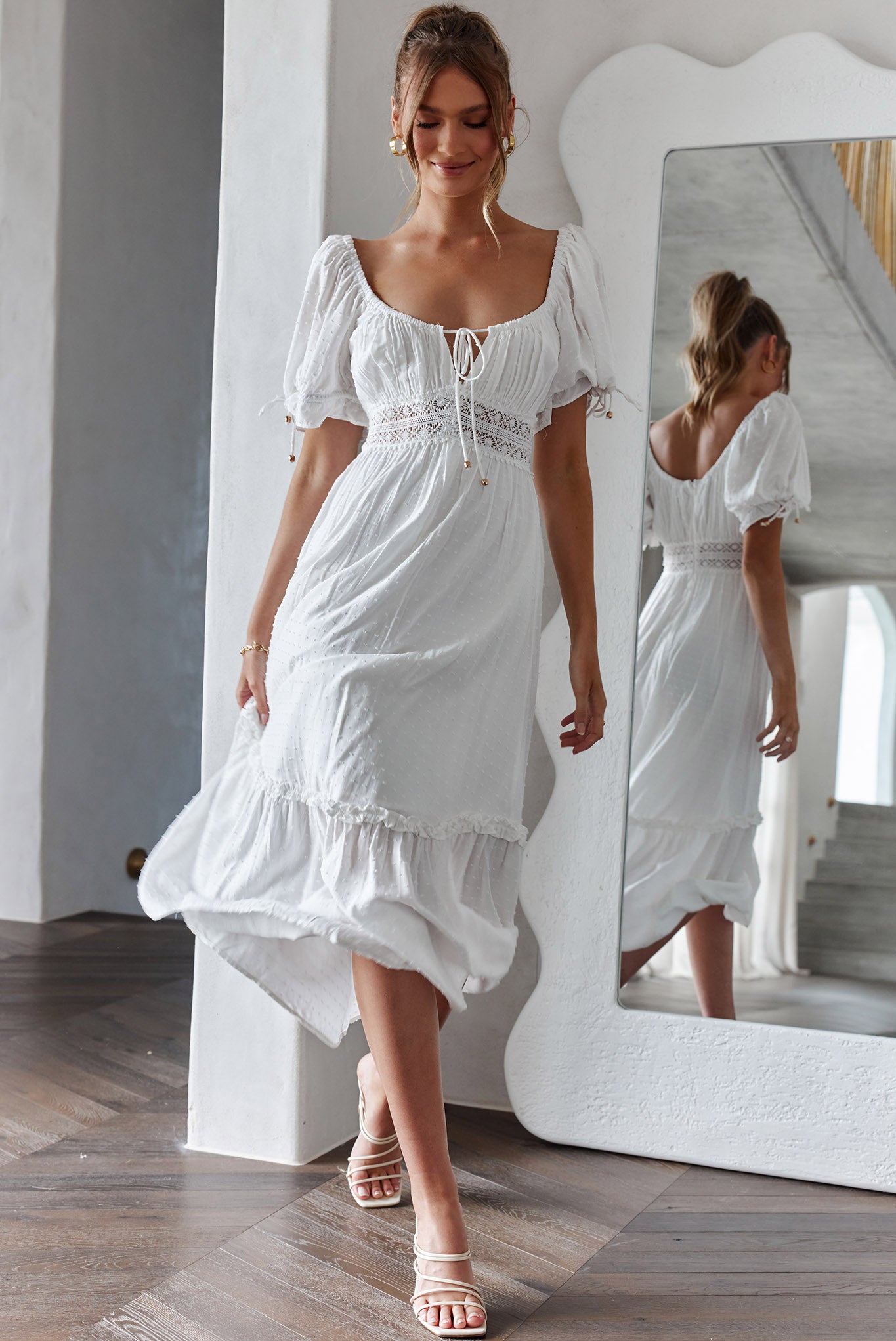 Topanga Canyon String Tie Boho Midi Dress White-Maymioy