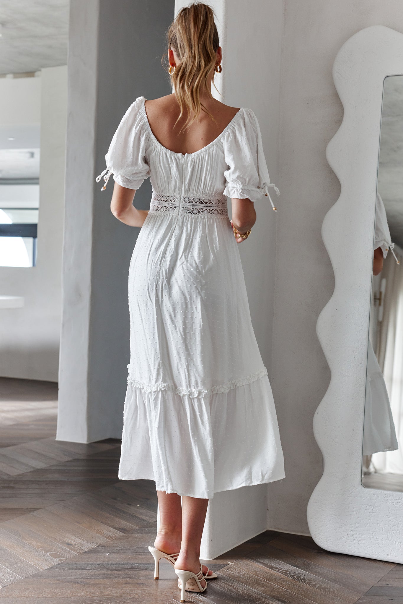 Topanga Canyon String Tie Boho Midi Dress White-Maymioy