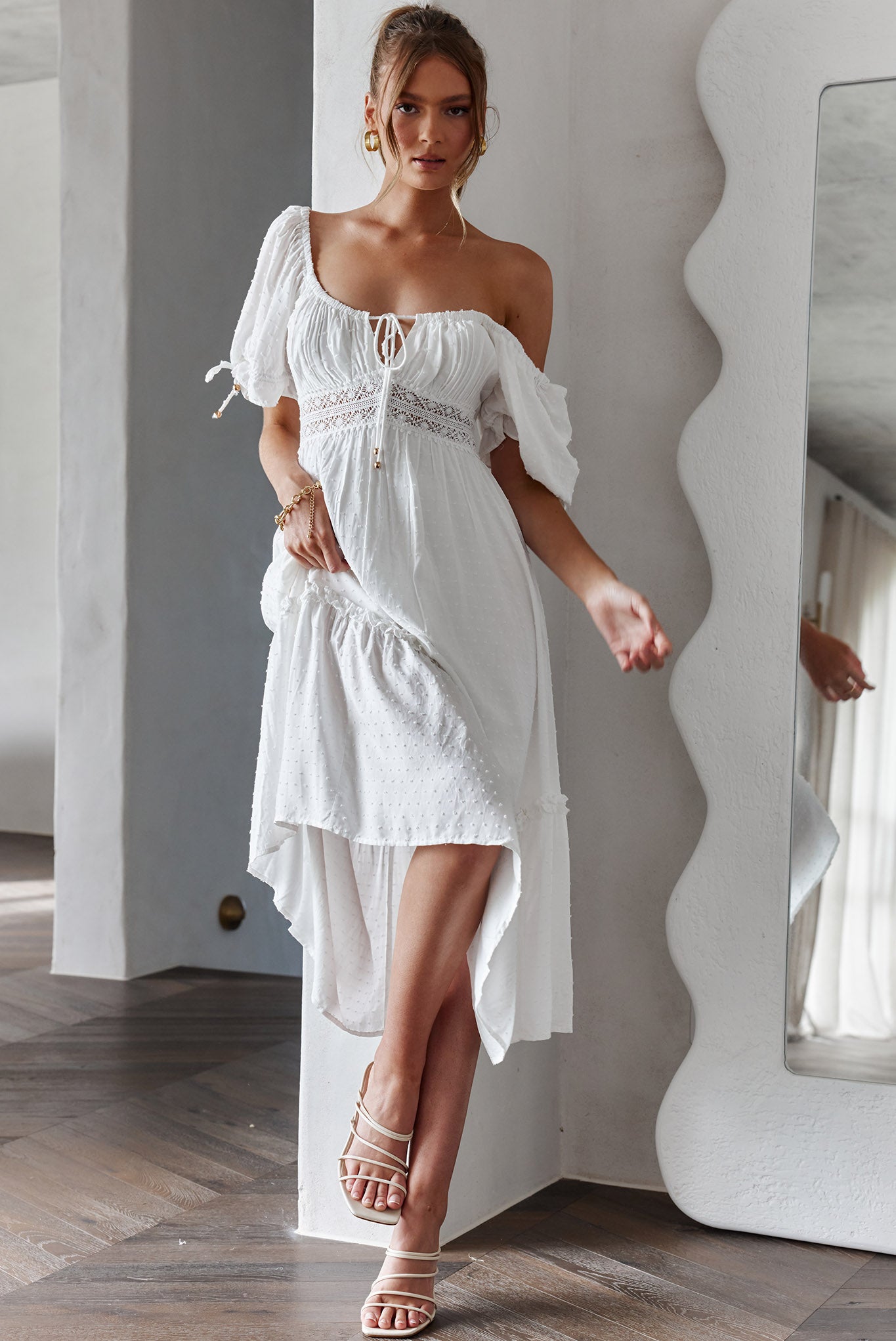 Topanga Canyon String Tie Boho Midi Dress White-Maymioy