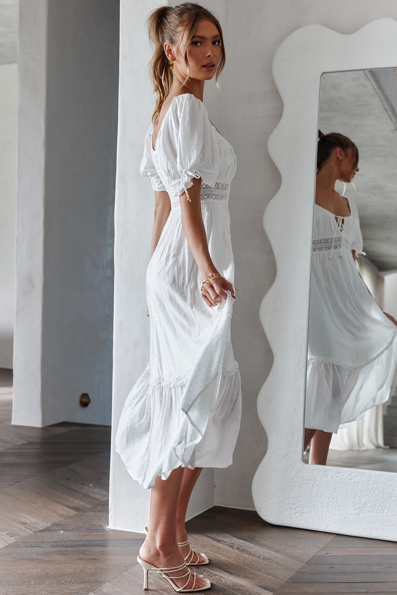 Topanga Canyon String Tie Boho Midi Dress White-Maymioy