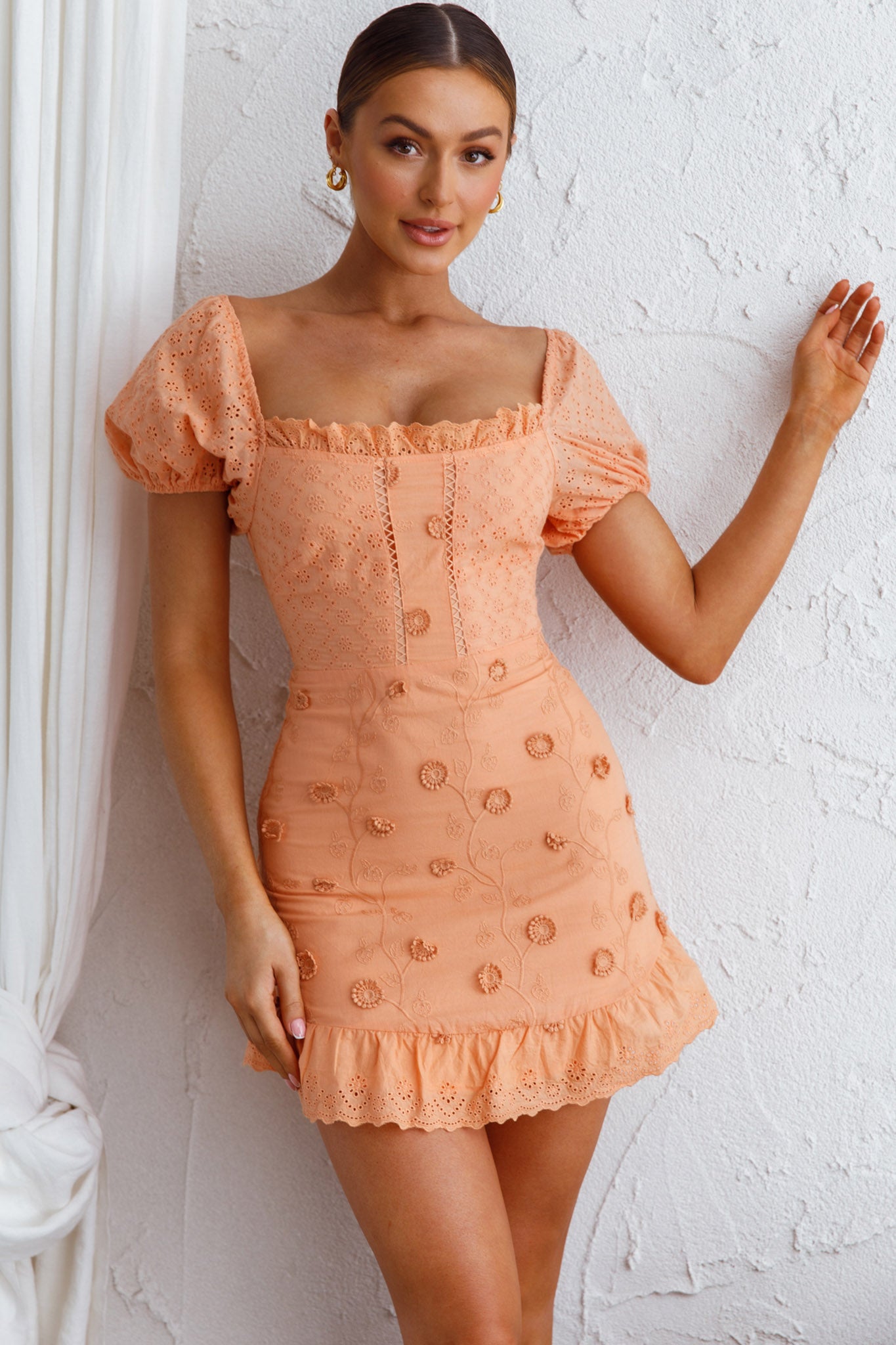 Bliss Moment Lace-Up Back Mini Dress Apricot-Maymioy