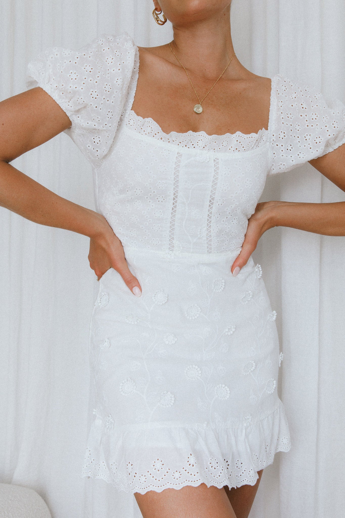 Bliss Moment Lace-Up Back Mini Dress White-Maymioy