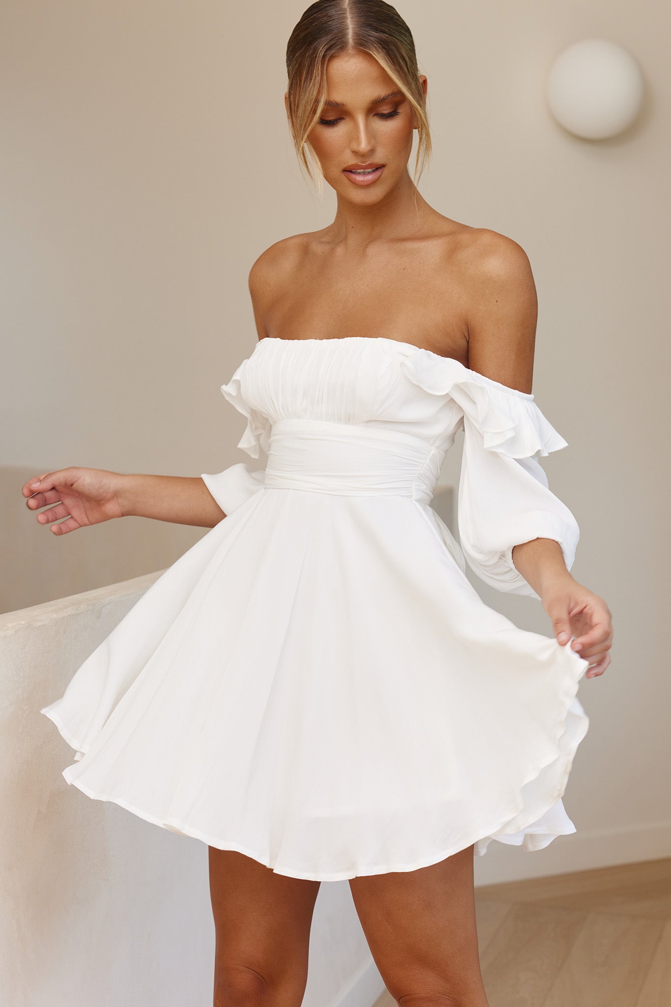 Only Yours Frill Trim Waist Tie Satin Mini Dress White-Maymioy