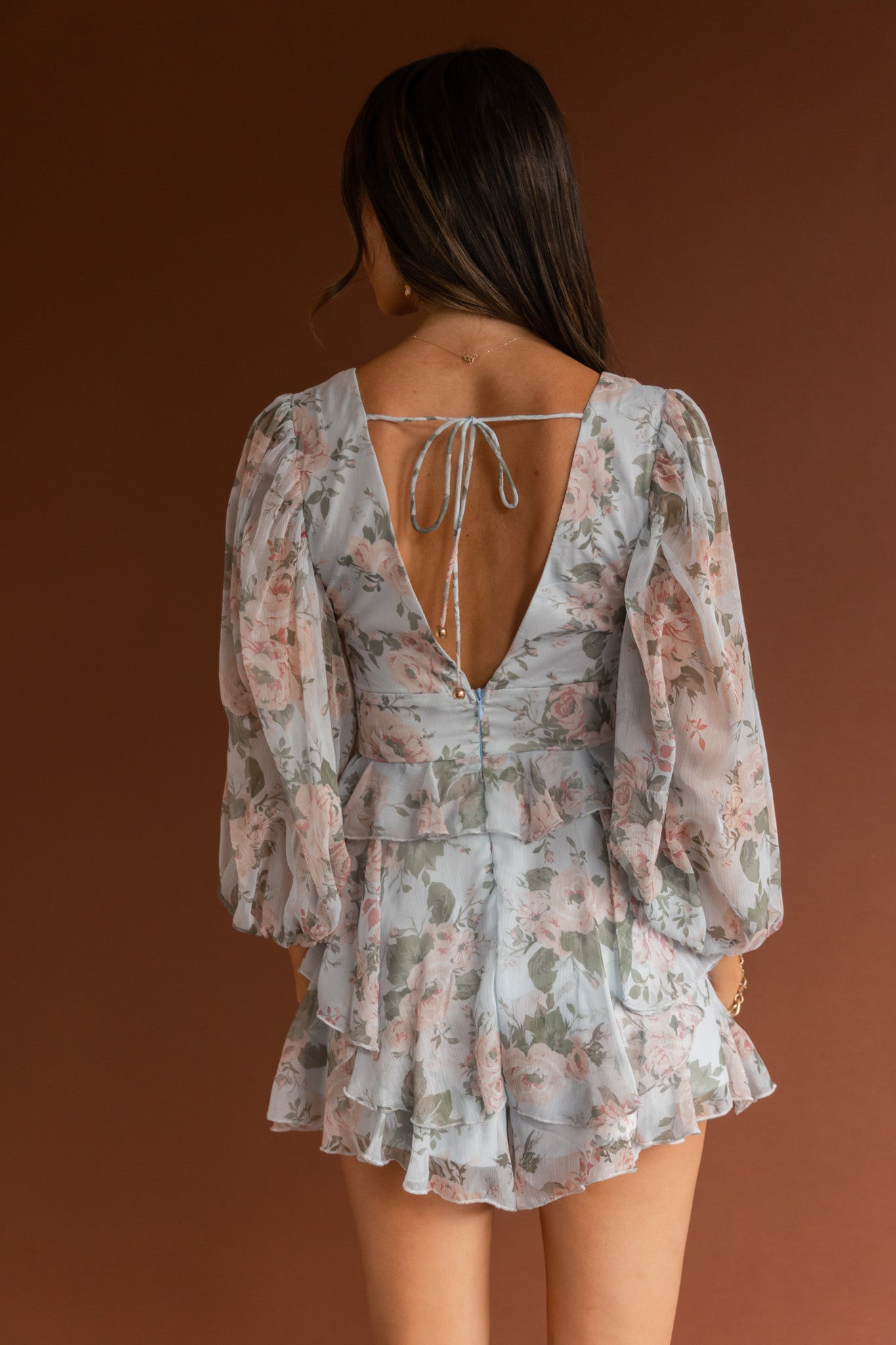 La Nena Frill Trim Flounce Romper Floral Green-Maymioy