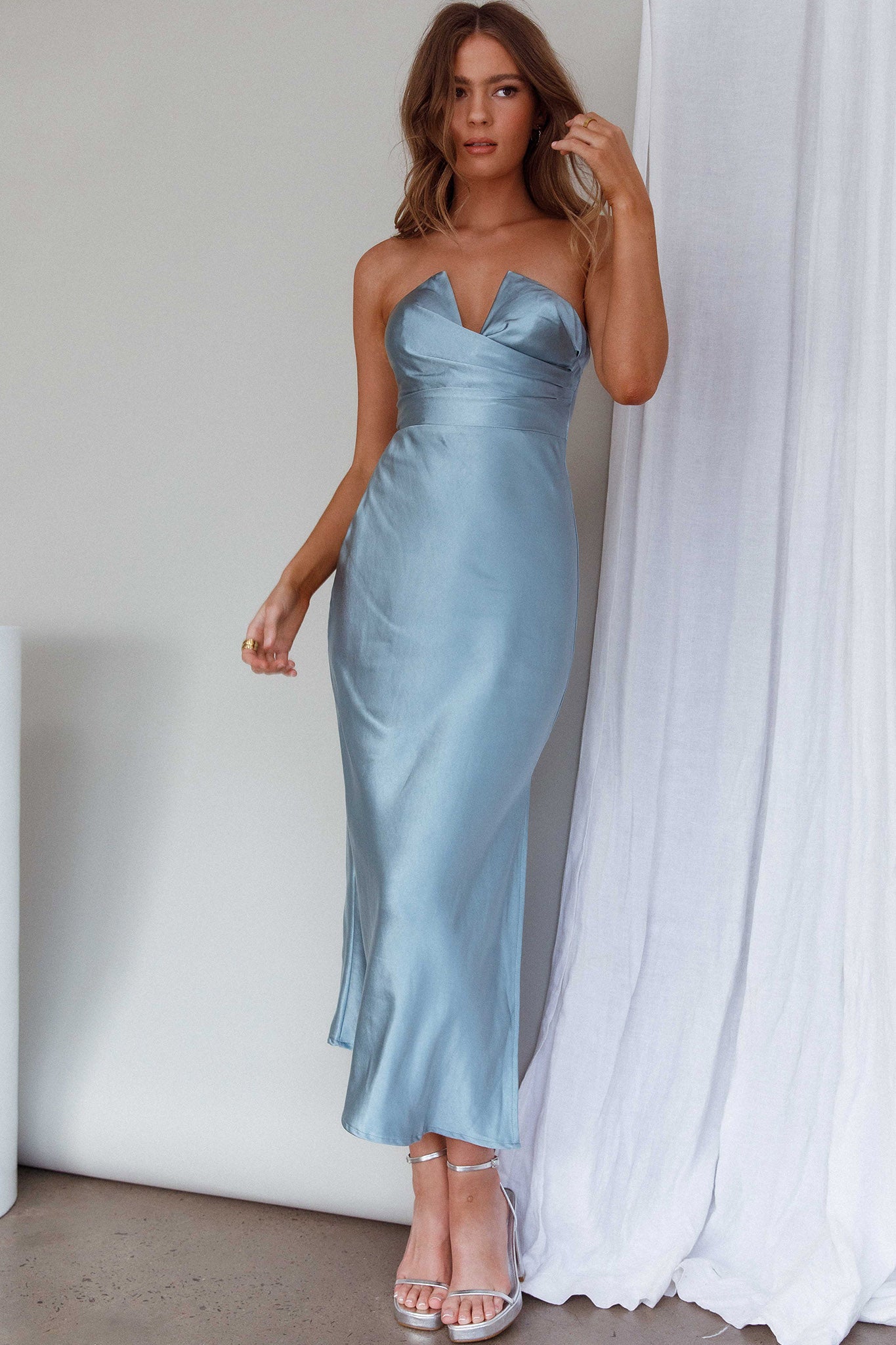 Ma Jolie Strapless Midi Dress Blue-Maymioy
