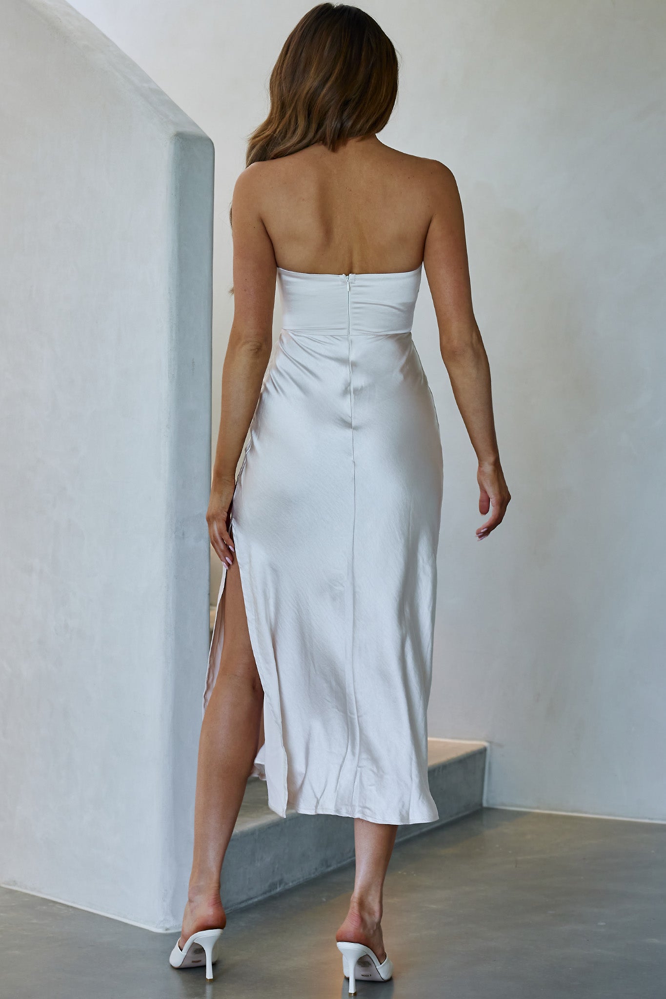 Ma Jolie Strapless Midi Dress Champagne-Maymioy