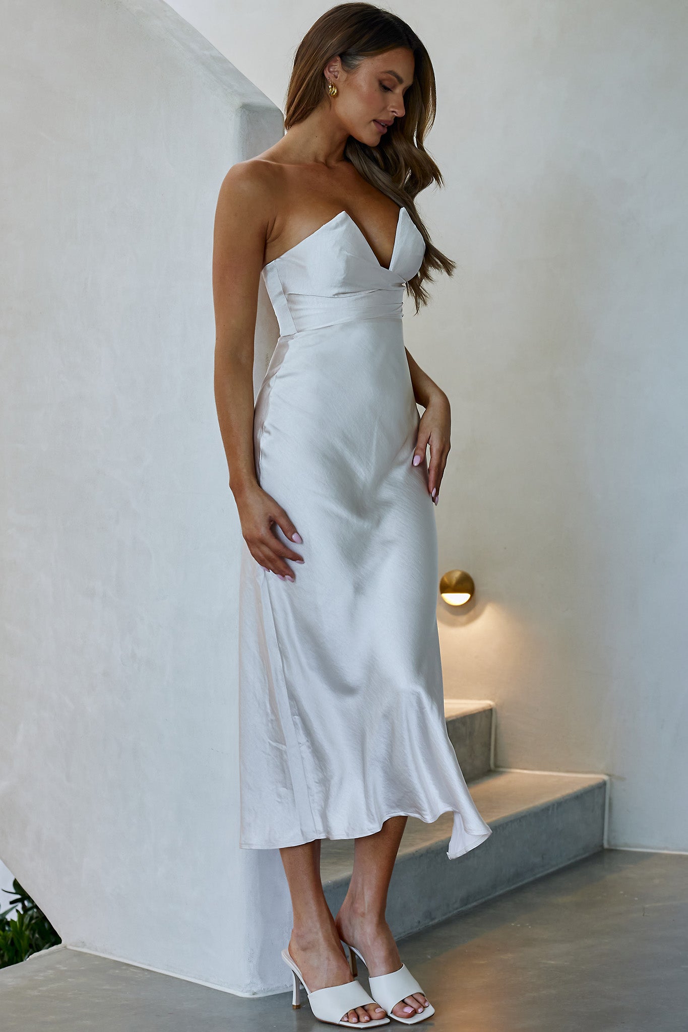 Ma Jolie Strapless Midi Dress Champagne-Maymioy