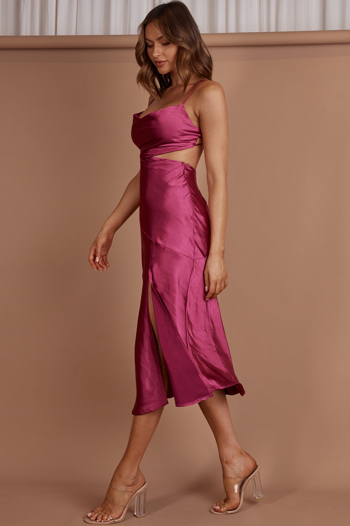 Midnight Muse Strappy Back Midi Dress Fuchsia-Maymioy