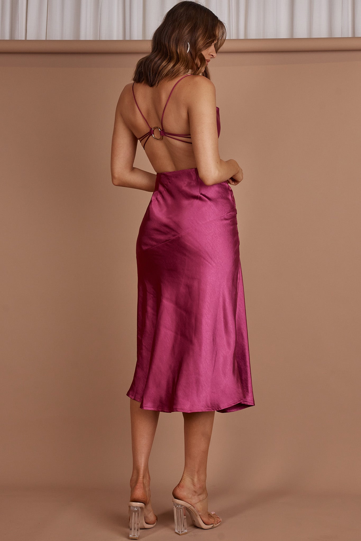 Midnight Muse Strappy Back Midi Dress Fuchsia-Maymioy