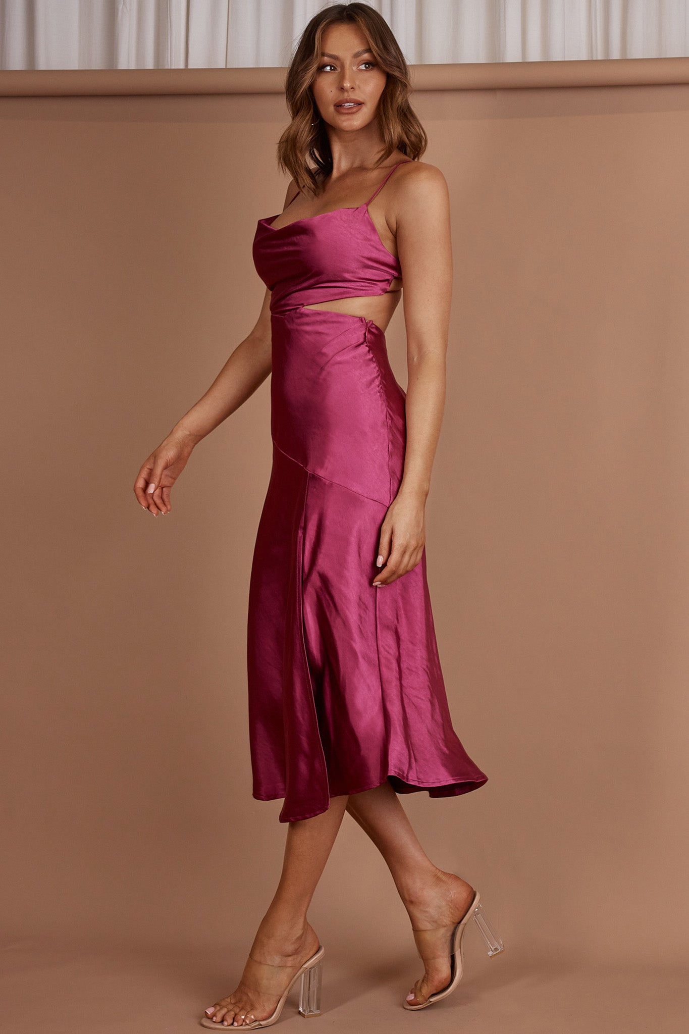 Midnight Muse Strappy Back Midi Dress Fuchsia-Maymioy