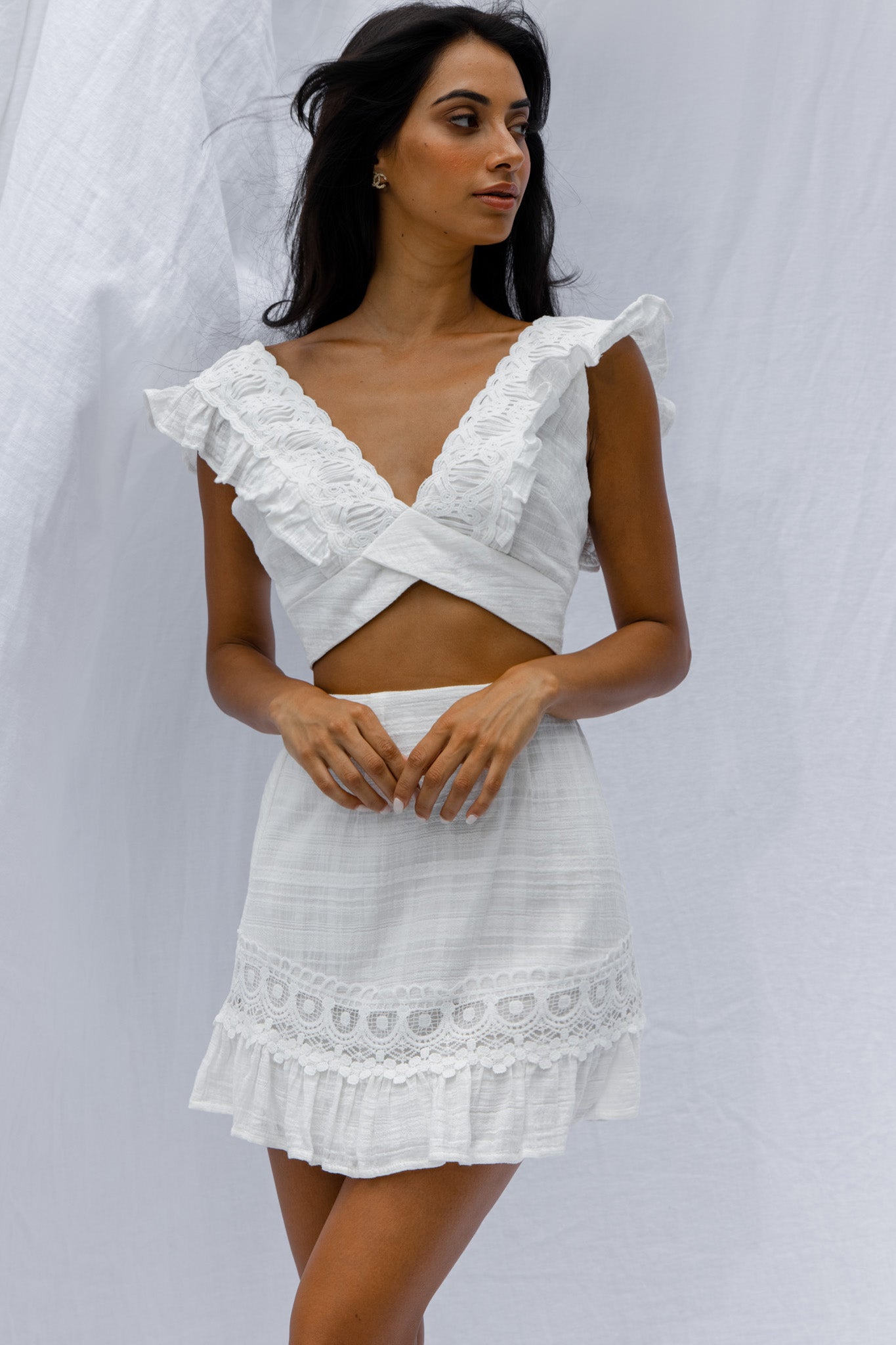 Just Bliss Embroidered Trim Mini Skirt White-Maymioy
