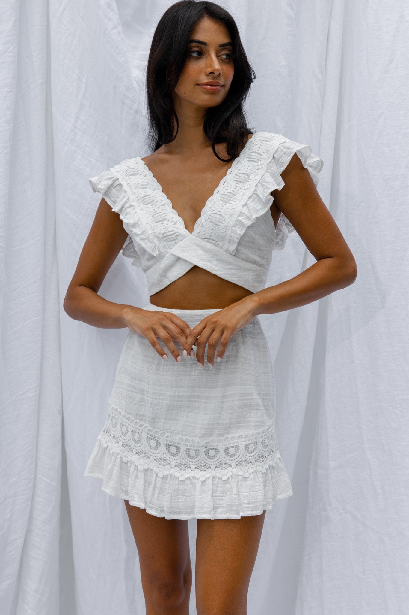 Just Bliss Embroidered Trim Mini Skirt White-Maymioy