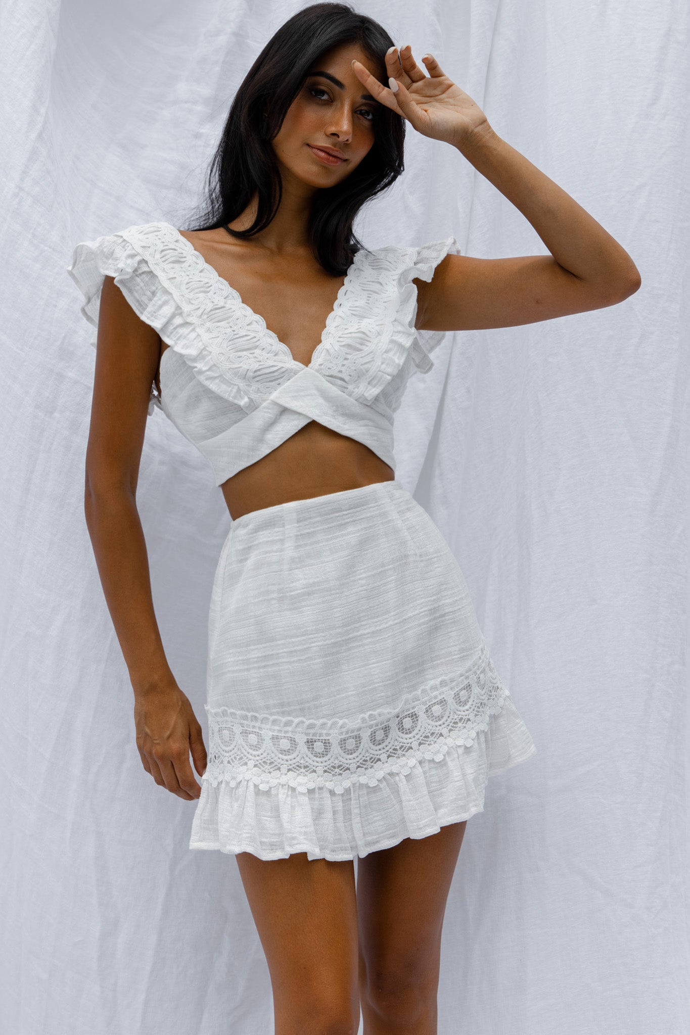 Just Bliss Tied Back Crop Top White-Maymioy