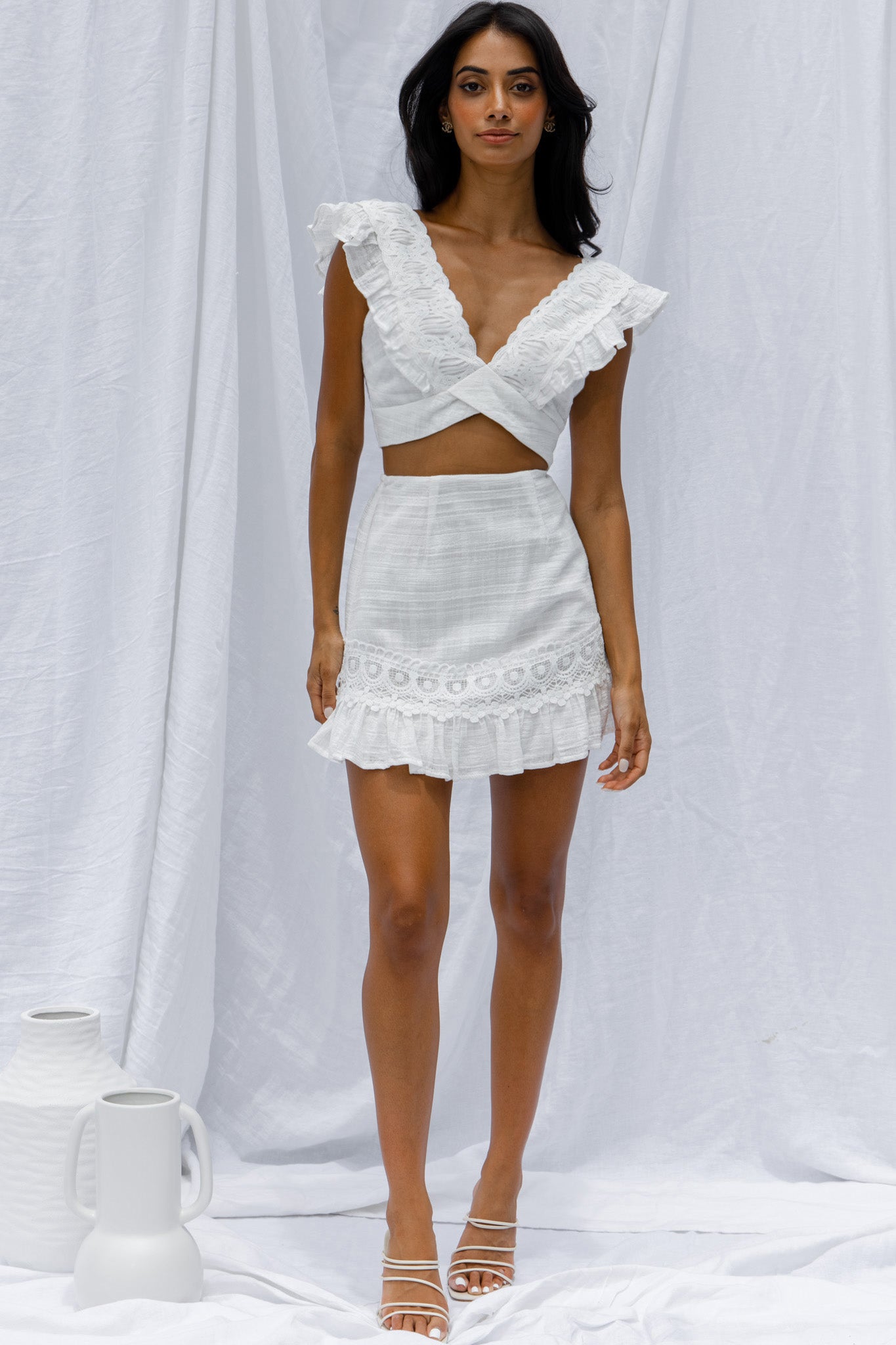 Just Bliss Embroidered Trim Mini Skirt White-Maymioy