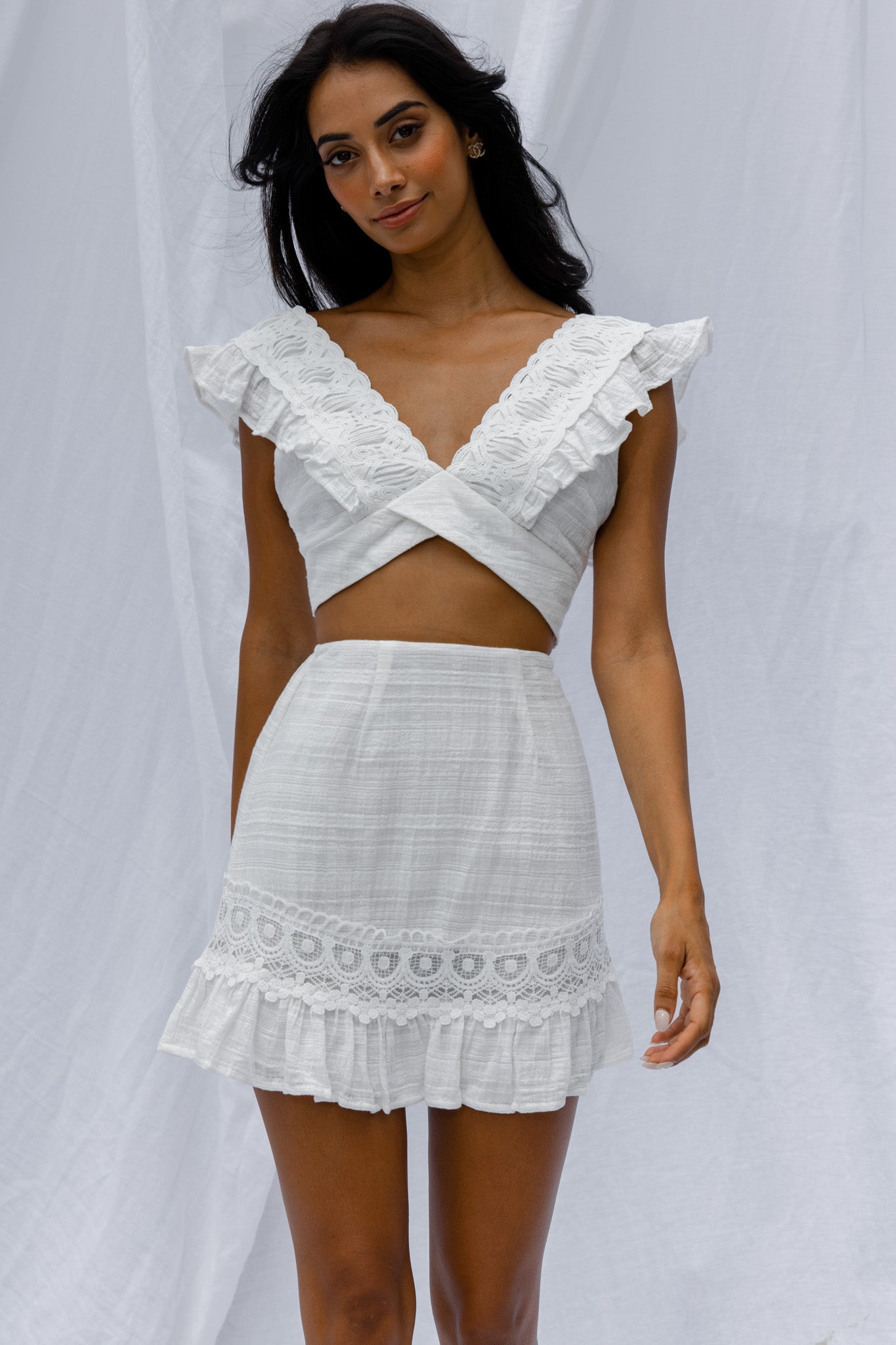 Just Bliss Embroidered Trim Mini Skirt White-Maymioy