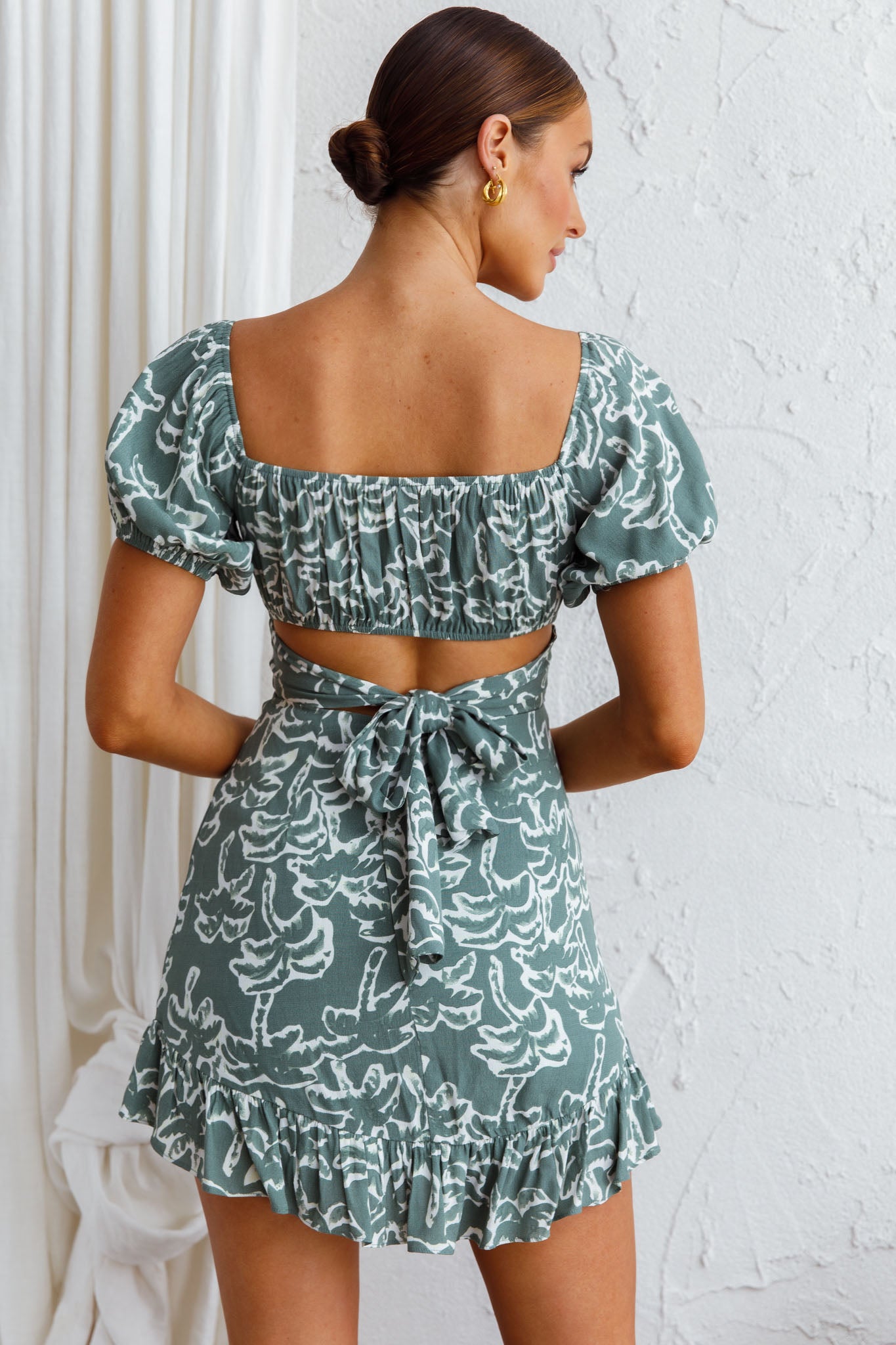 Palm Beach Puff Sleeve Dress Printed Green-Maymioy