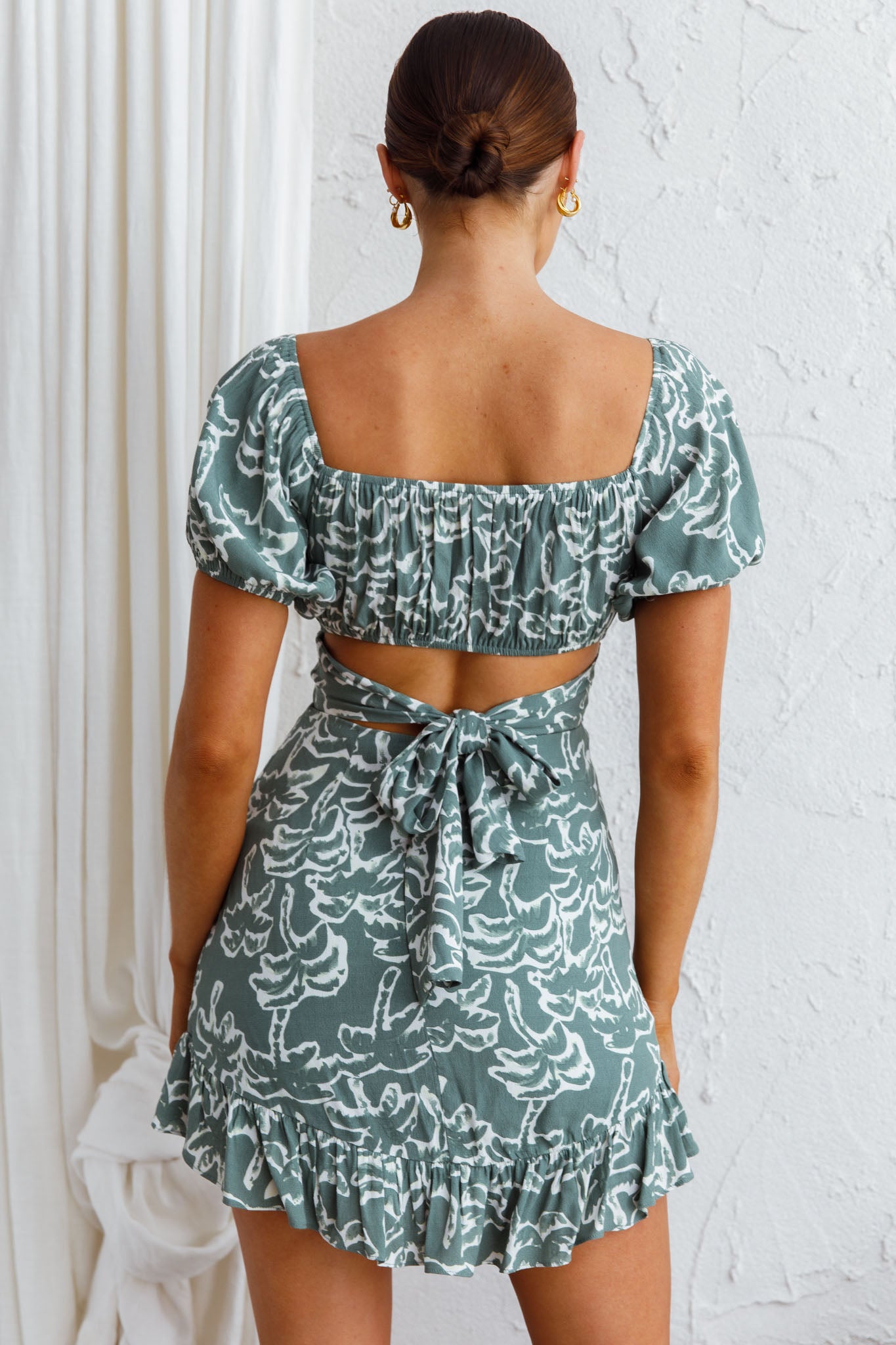Palm Beach Puff Sleeve Dress Printed Green-Maymioy