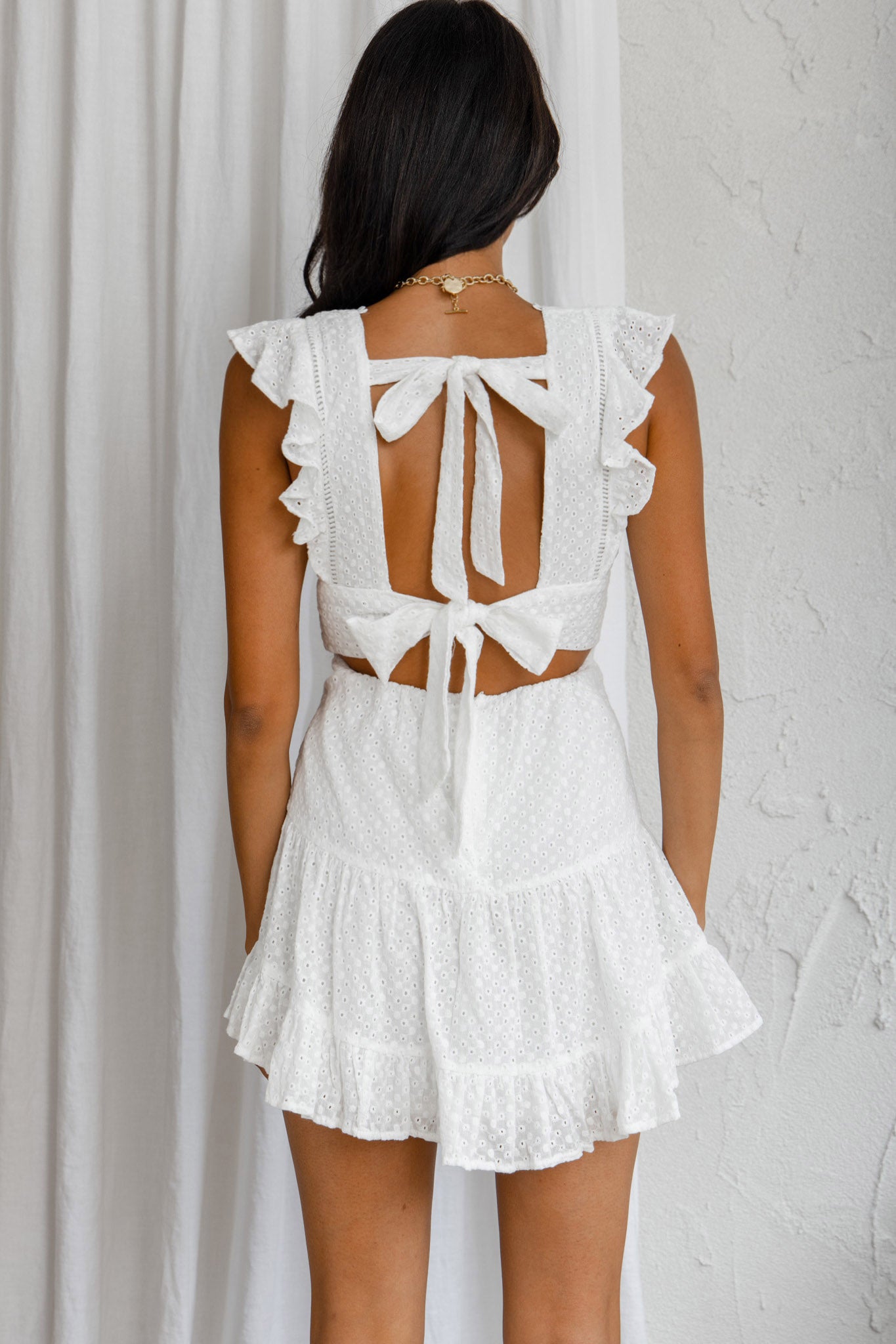 Sunshine Days Double Bow Back Dress White-Maymioy