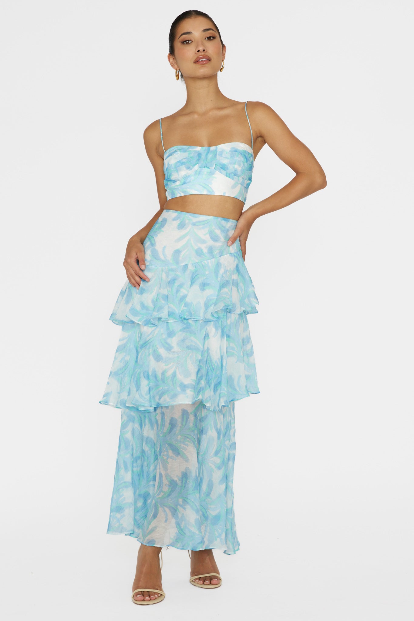 Veda Pleat Crop Top Floral Blue-Maymioy