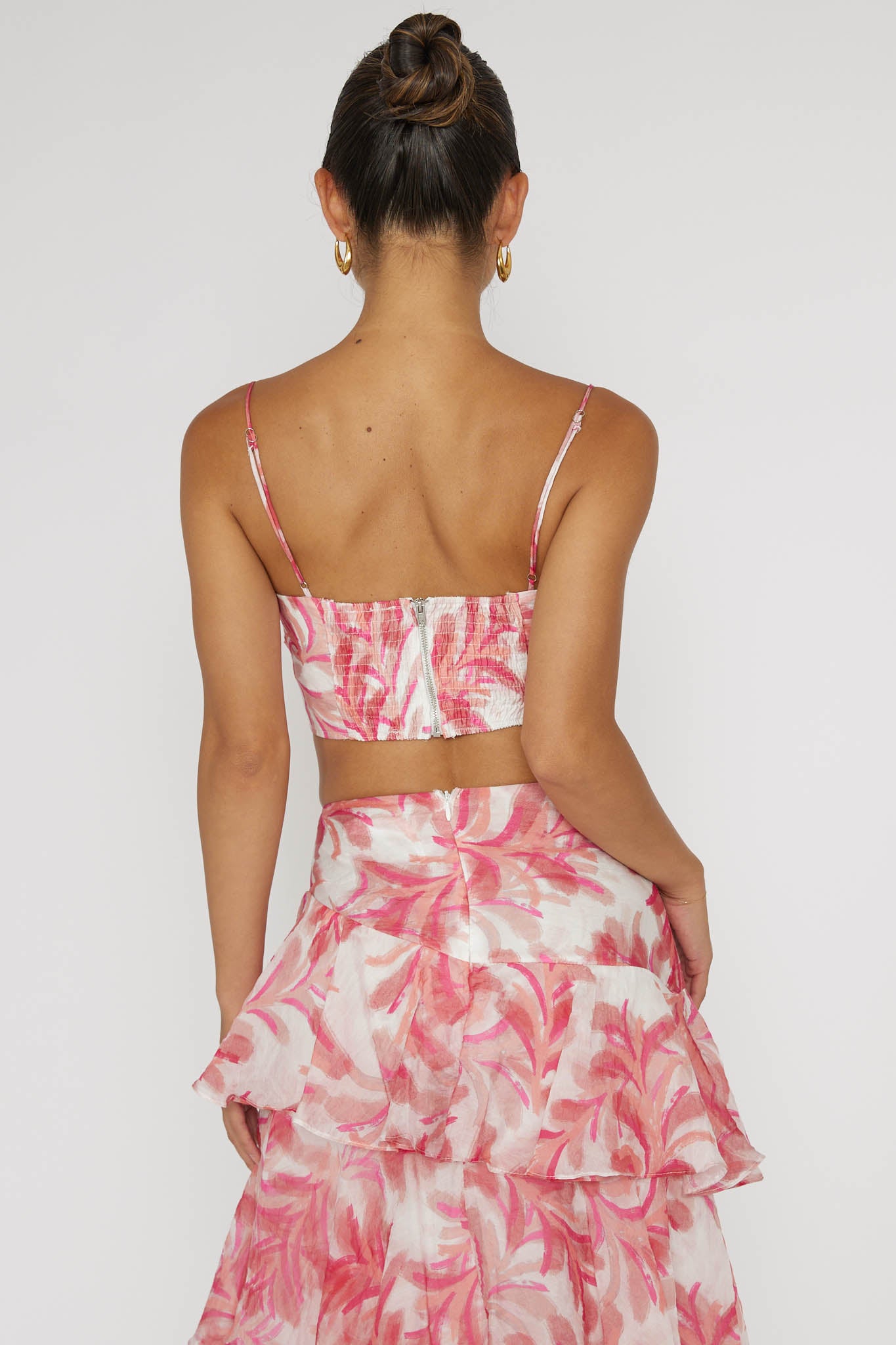 Veda Pleat Crop Top Floral Pink-Maymioy