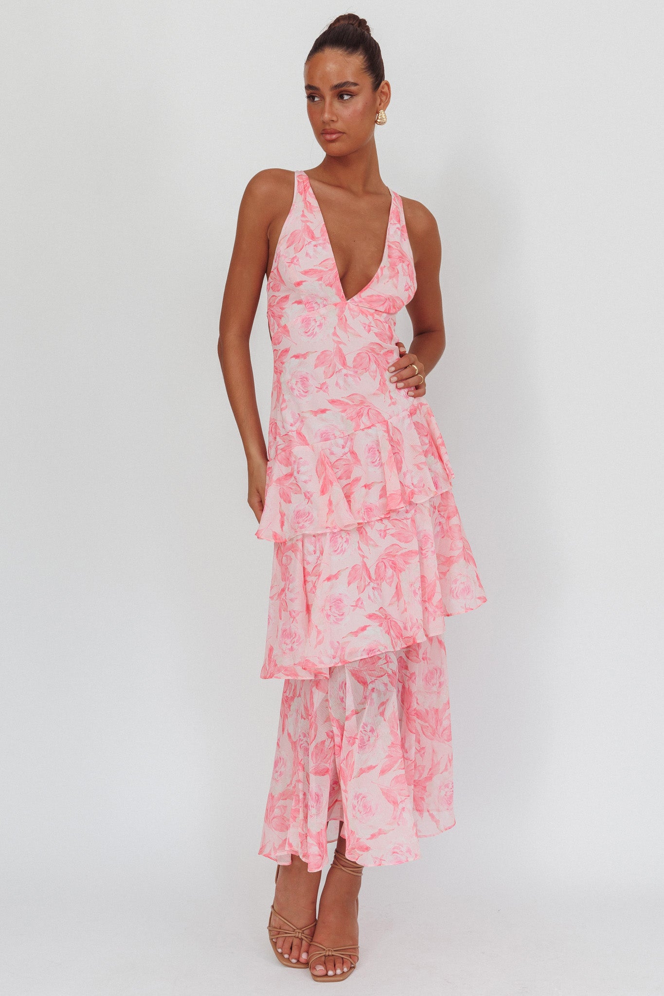 Veda Strappy Back Maxi Dress Floral Pink-Maymioy