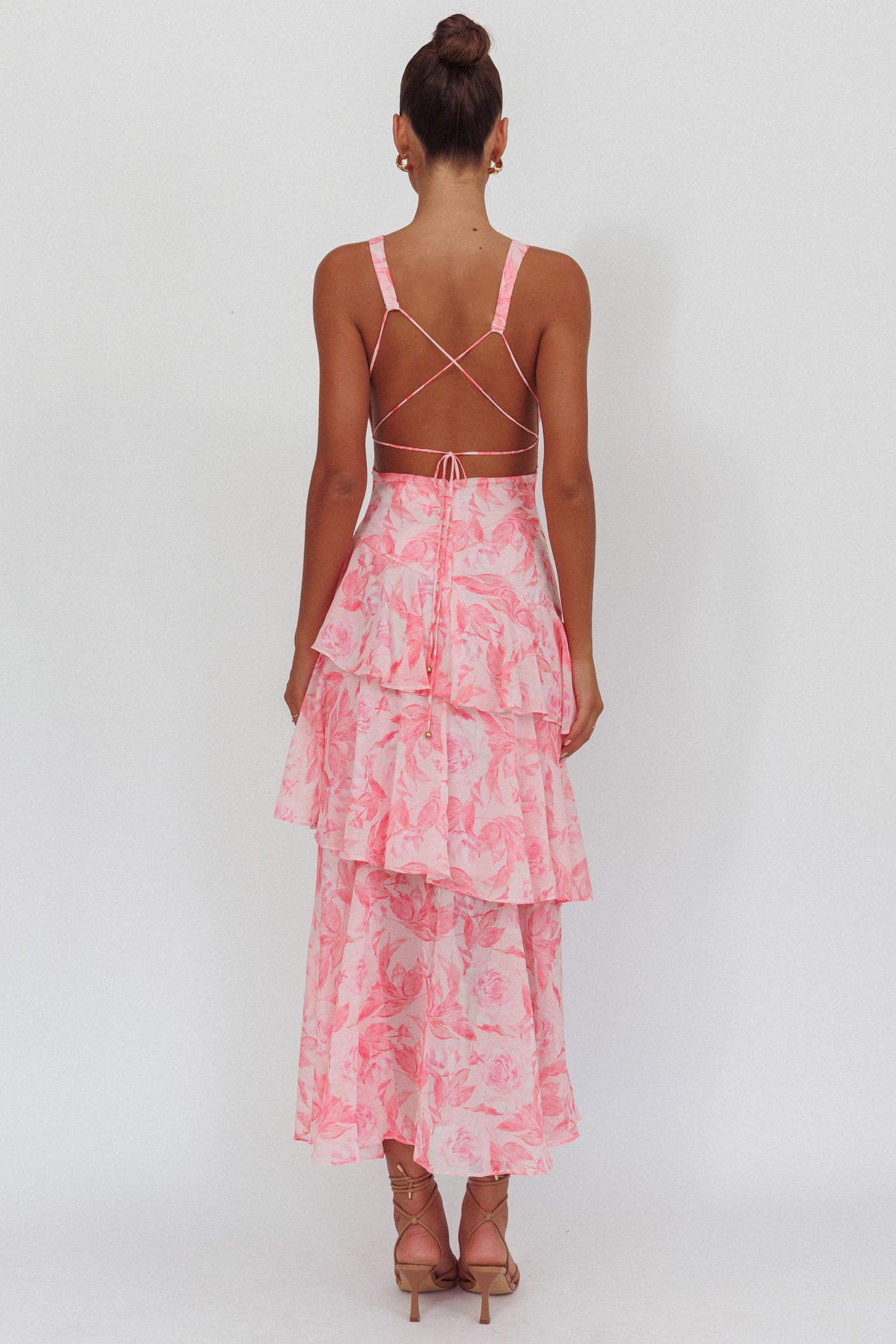 Veda Strappy Back Maxi Dress Floral Pink-Maymioy