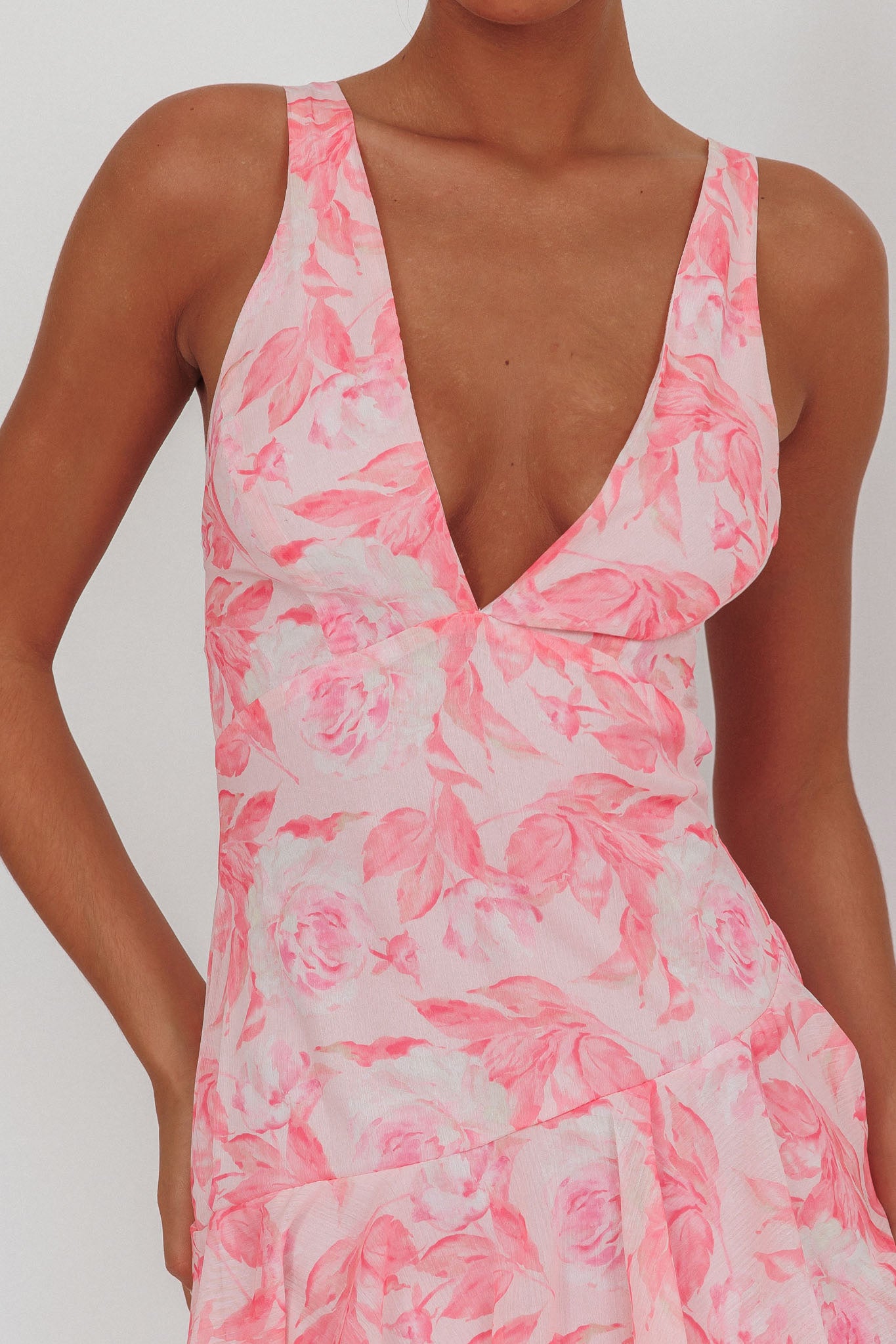 Veda Strappy Back Maxi Dress Floral Pink-Maymioy
