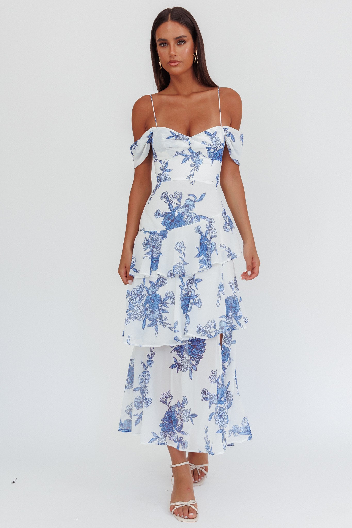 Veda Off-Shoulder Maxi Dress Floral Blue-Maymioy