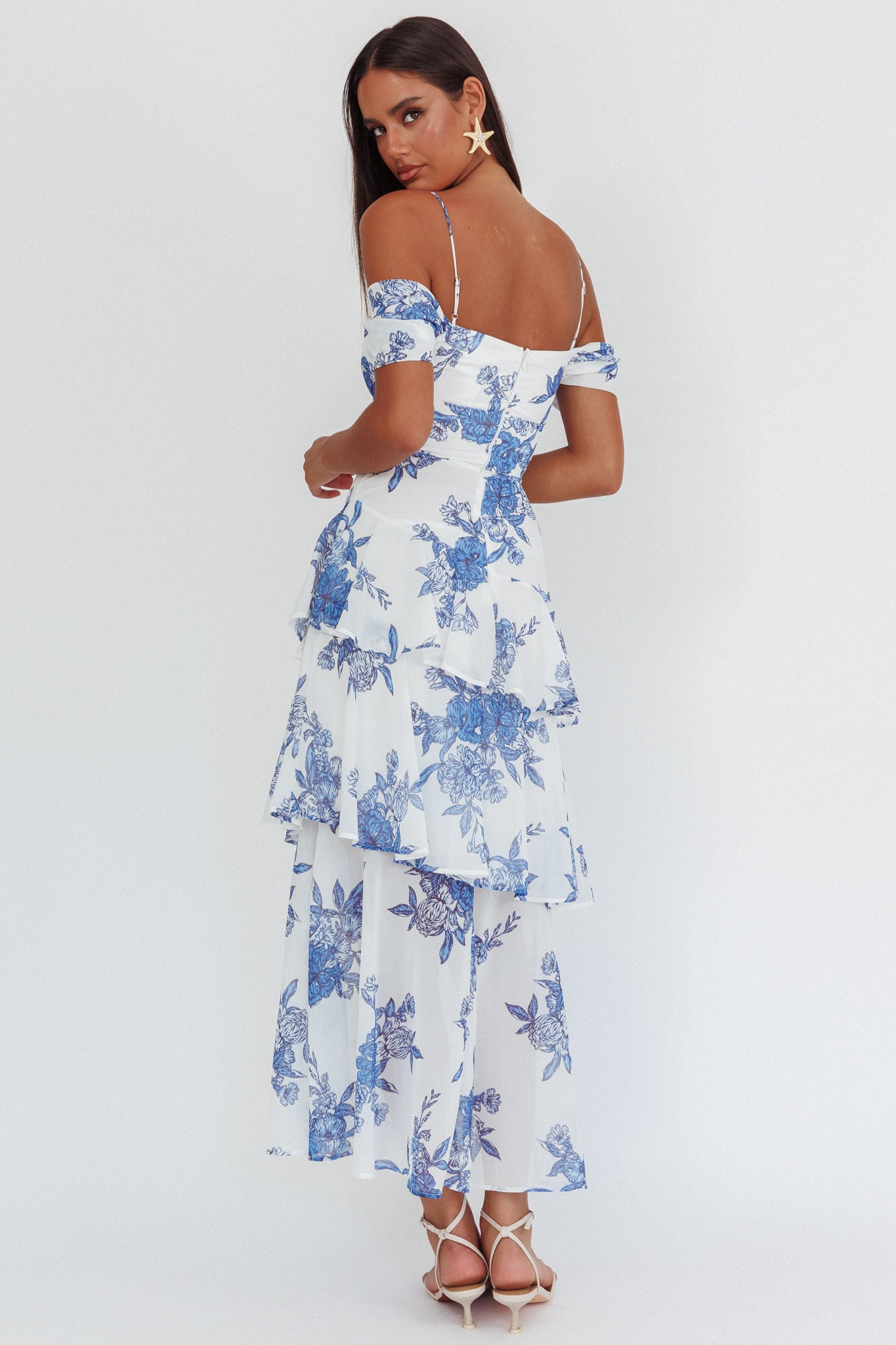 Veda Off-Shoulder Maxi Dress Floral Blue-Maymioy