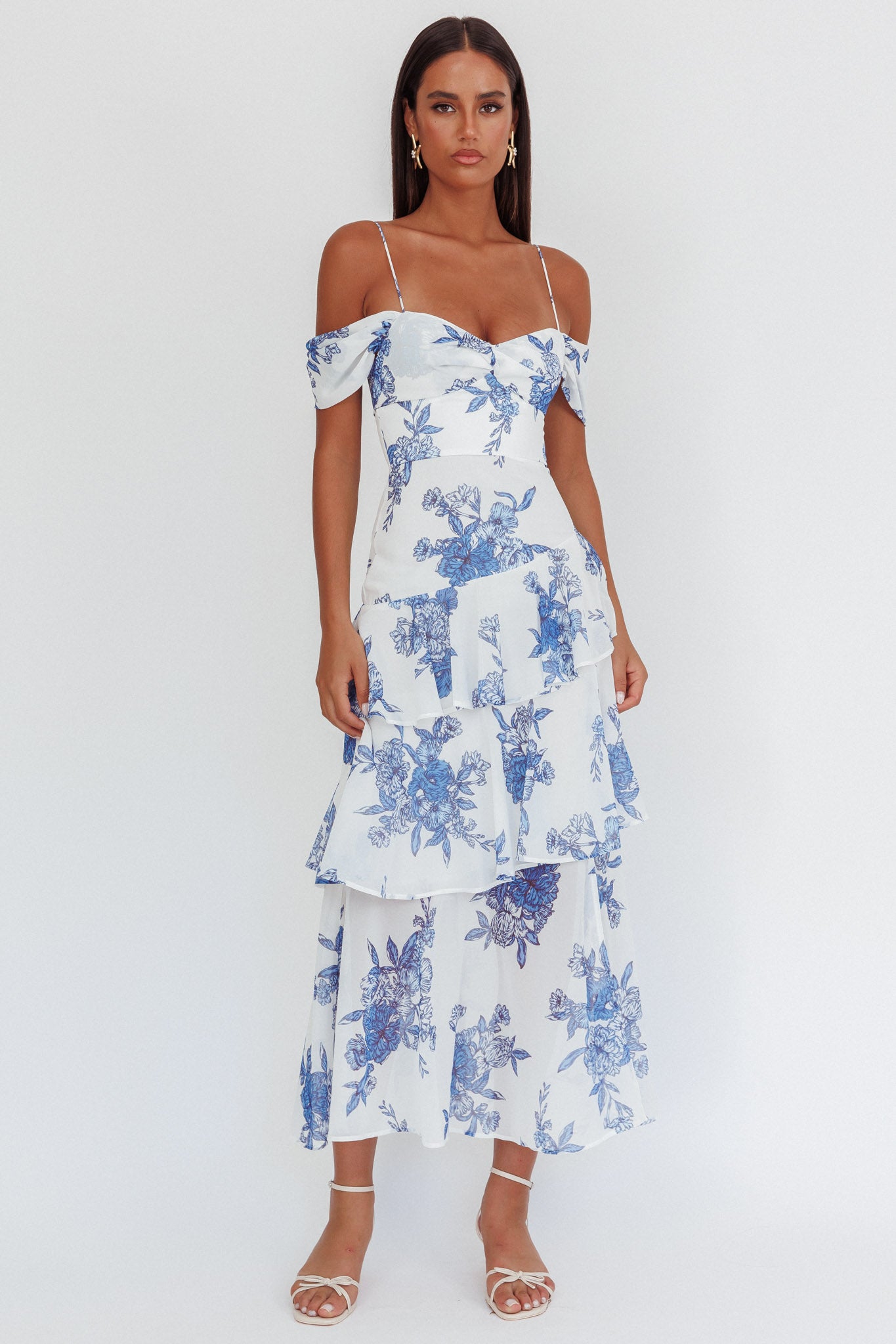 Veda Off-Shoulder Maxi Dress Floral Blue-Maymioy