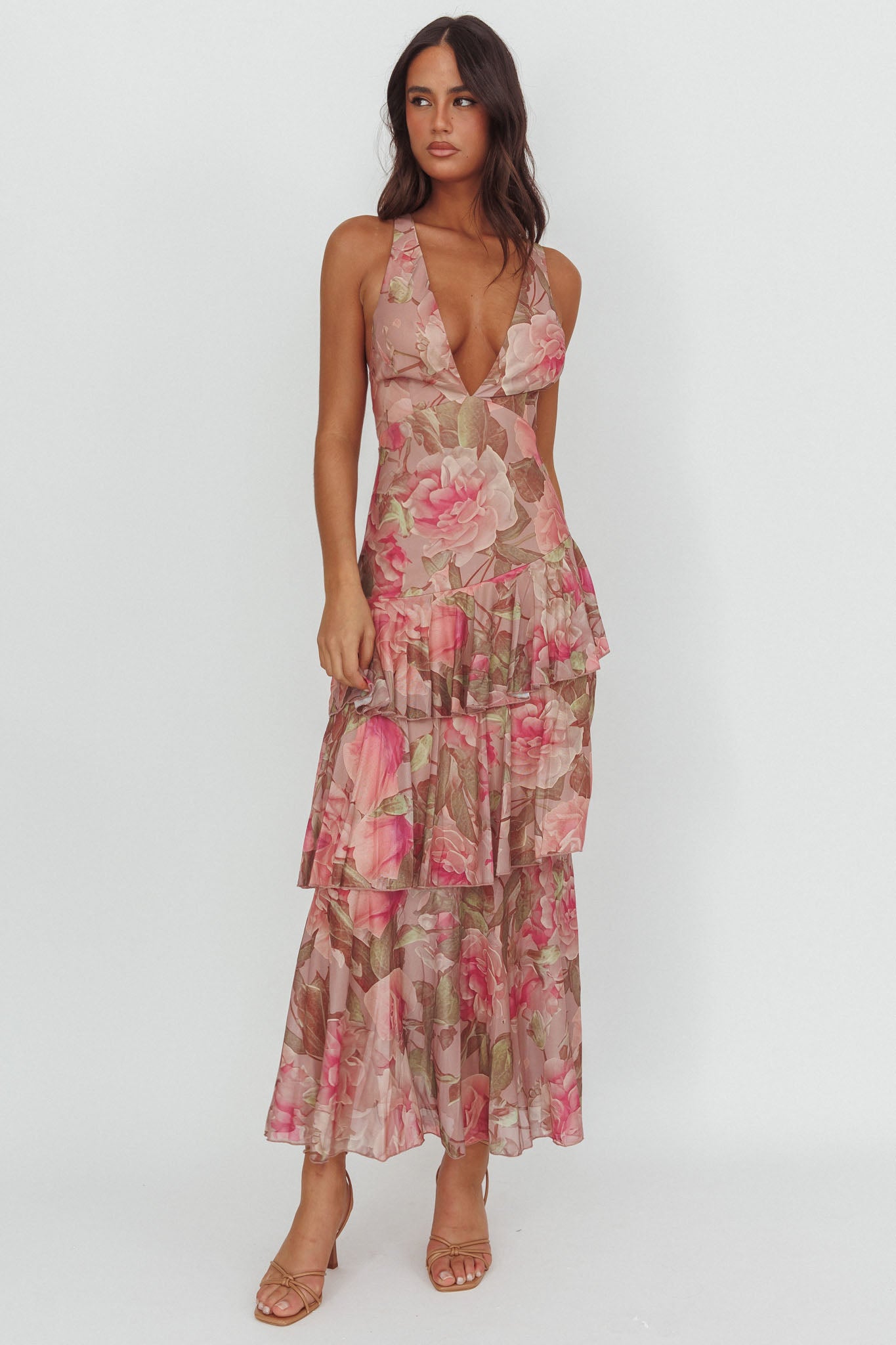 Veda Strappy Back Maxi Dress Roses Blush-Maymioy