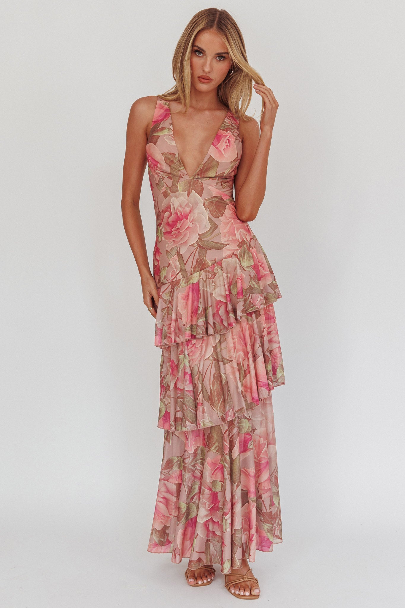 Veda Strappy Back Maxi Dress Roses Blush-Maymioy