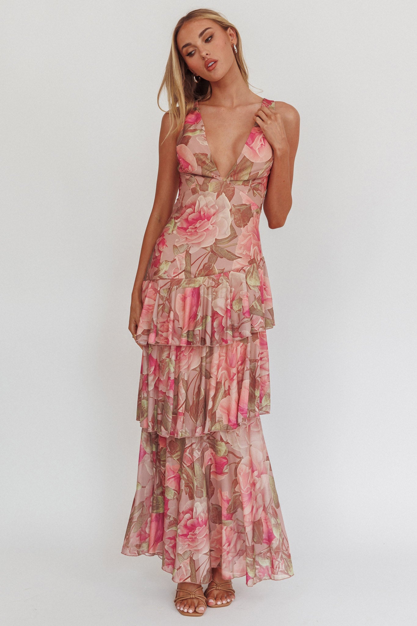 Veda Strappy Back Maxi Dress Roses Blush-Maymioy