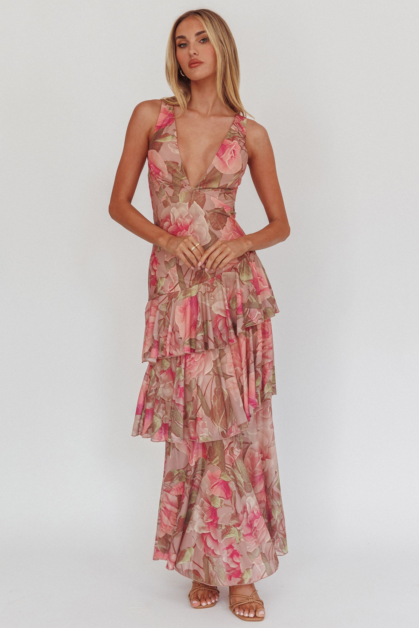 Veda Strappy Back Maxi Dress Roses Blush-Maymioy