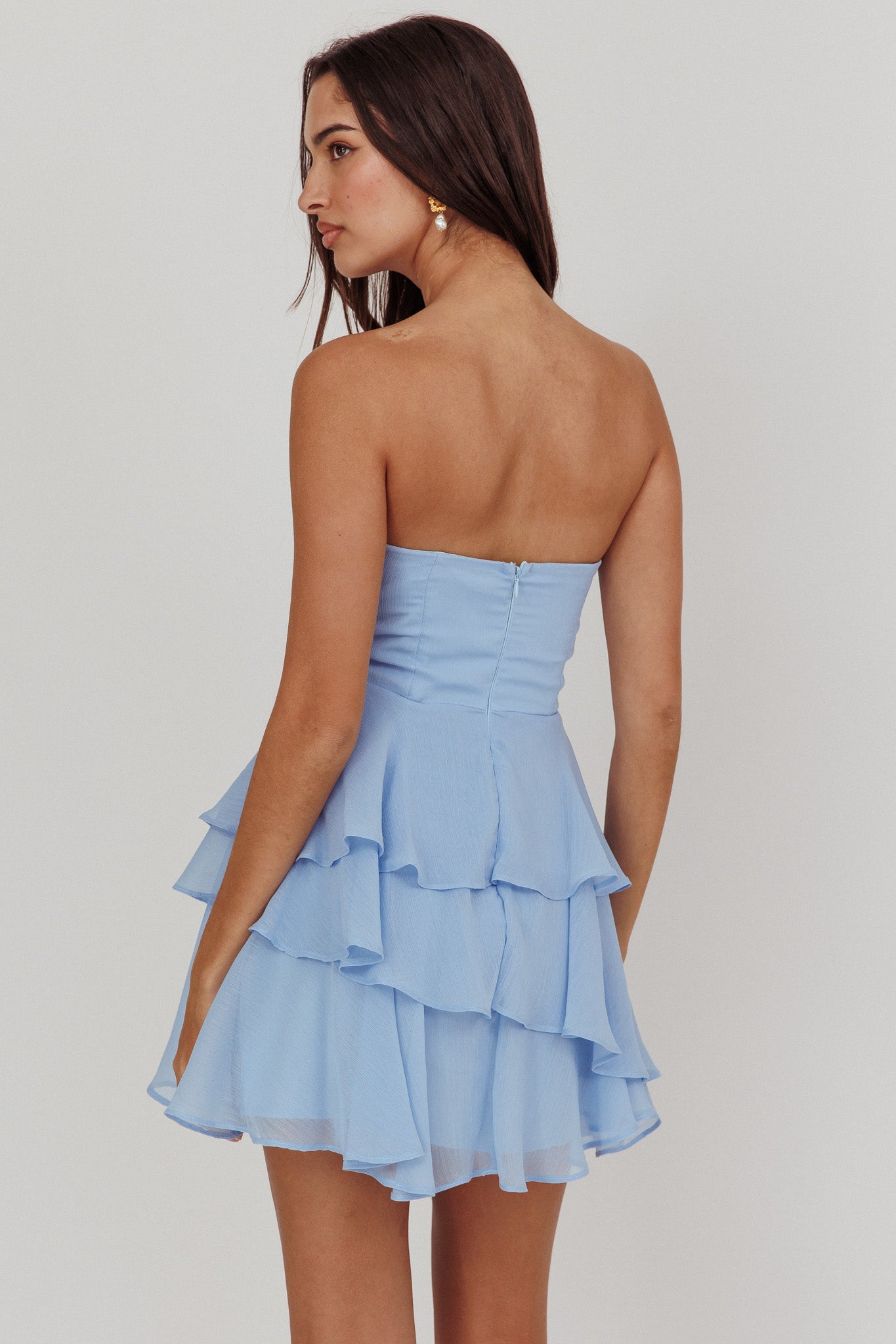 Veda Strapless Ruffle Mini Dress Blue-Maymioy