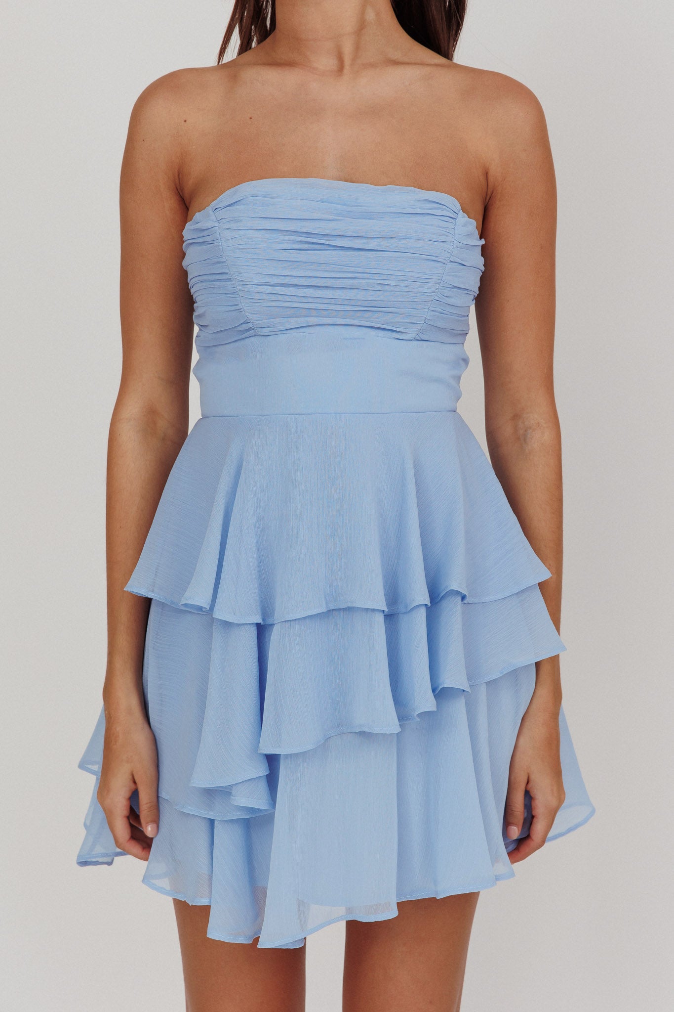 Veda Strapless Ruffle Mini Dress Blue-Maymioy