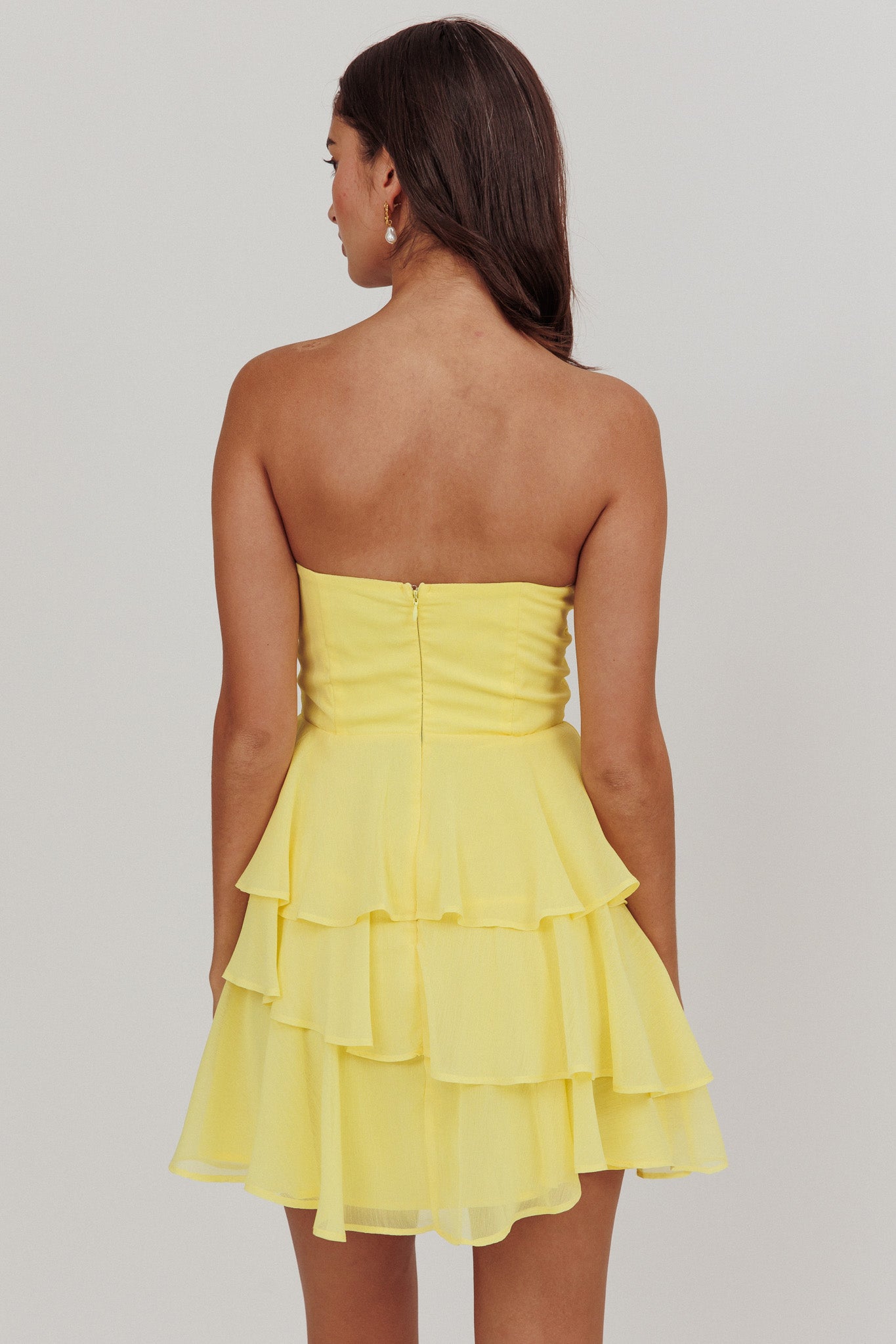 Veda Strapless Ruffle Mini Dress Lemon-Maymioy