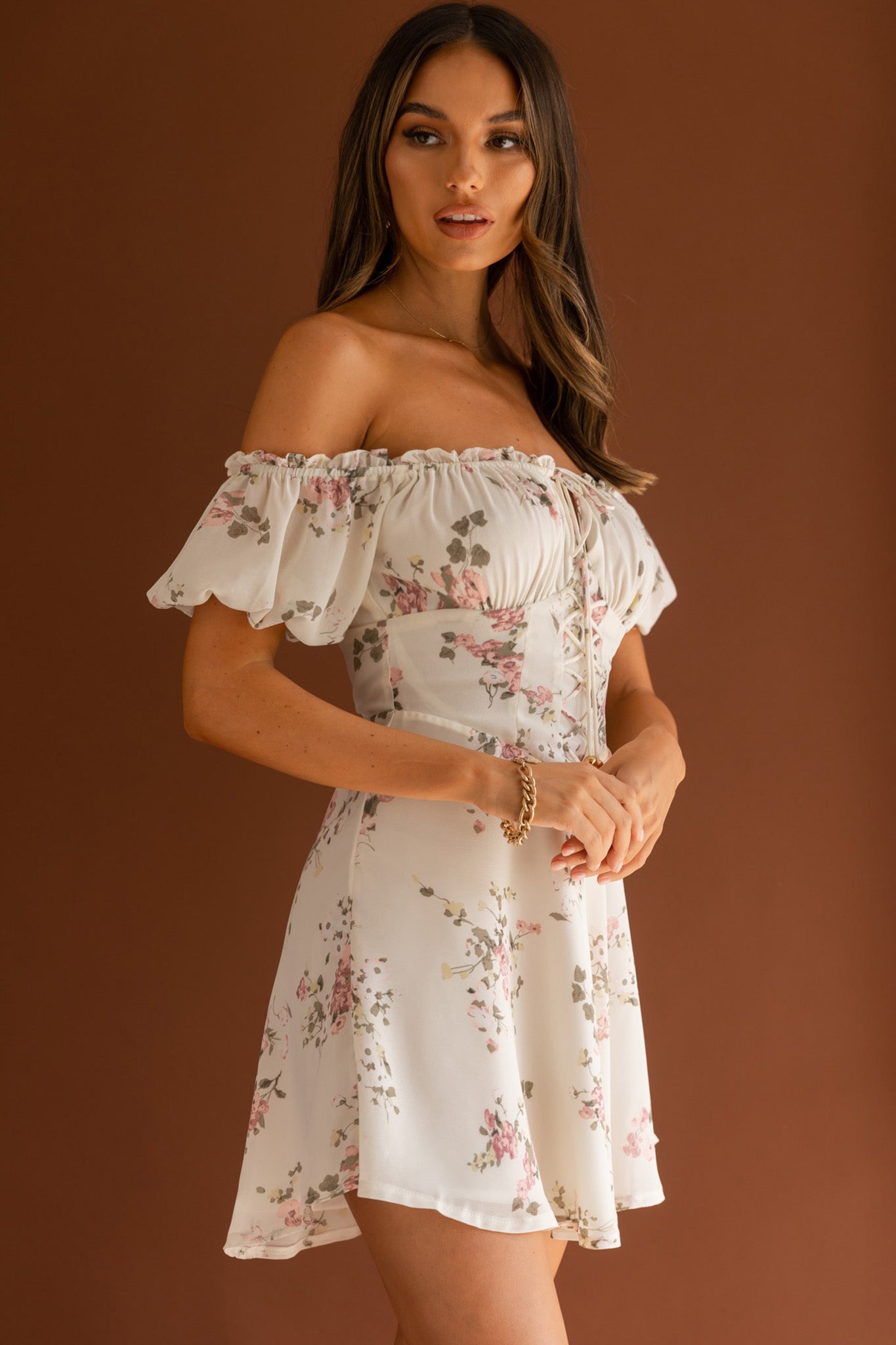 Belle Fleur Tied Bust Mini Dress Floral White-Maymioy
