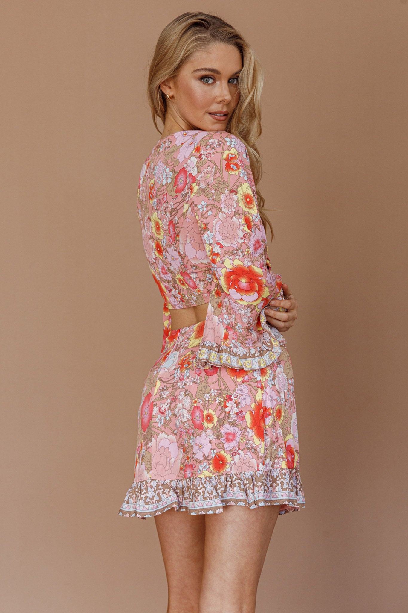 Island Girl Frill Hem Mini Skirt Floral Pink-Maymioy