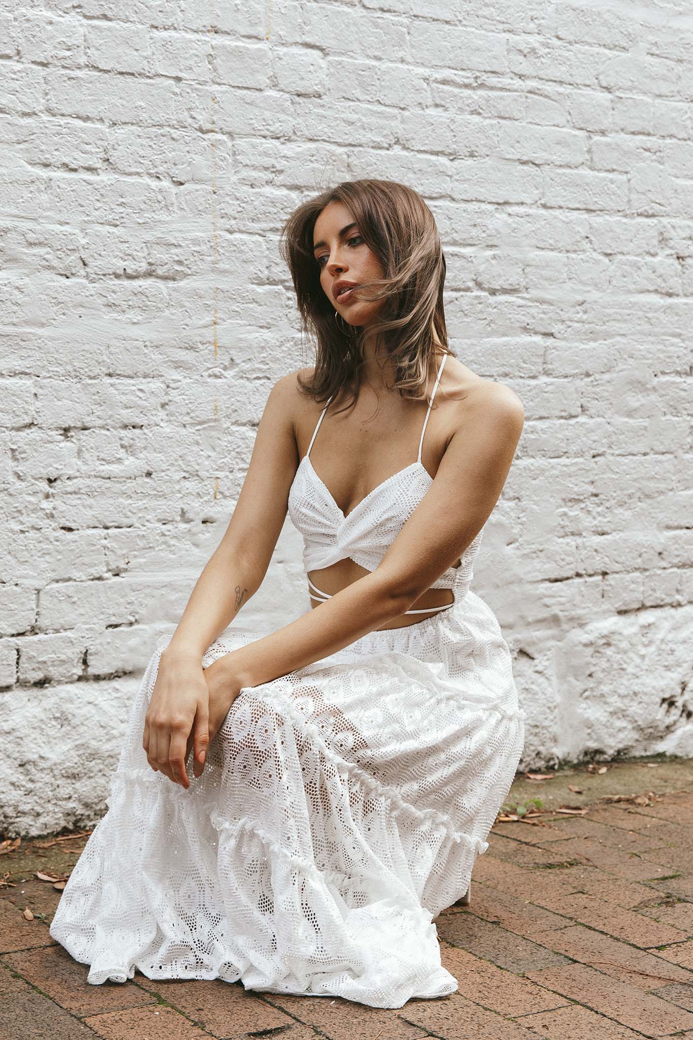 In Luck Cut-Out Waist Midi Dress White-Maymioy