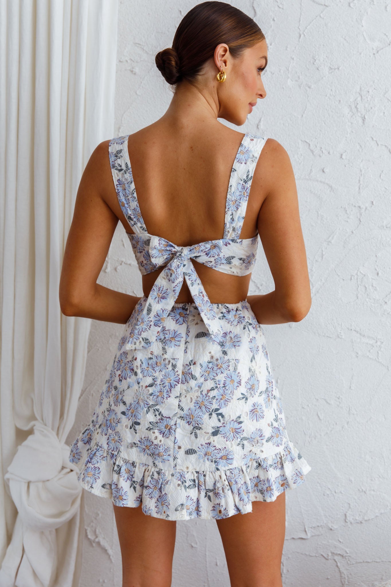 Pascale String-Tie Cut-Out Dress Floral Blue-Maymioy