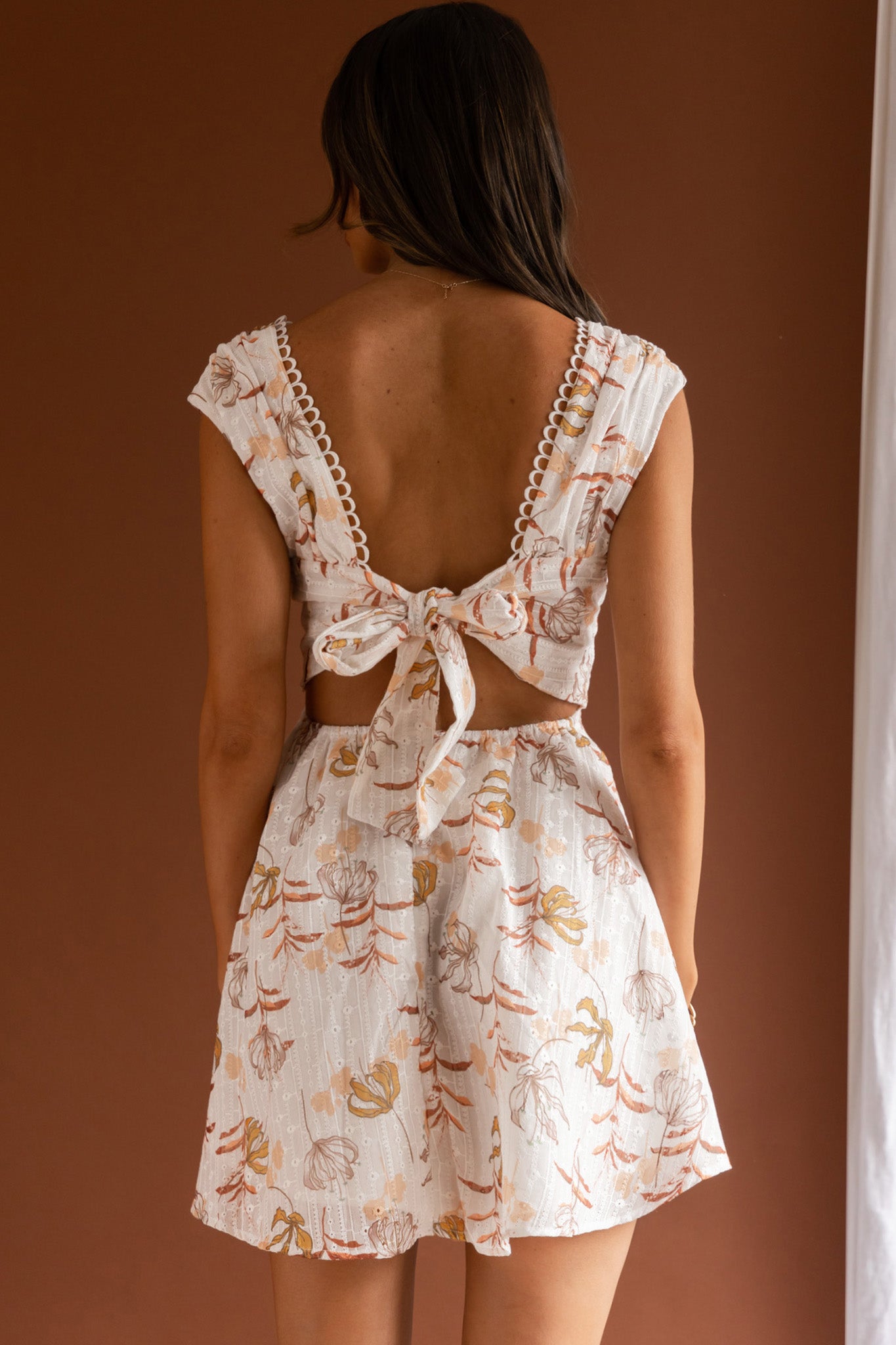 Braxton Tied Back Mini Dress Floral Orange-Maymioy