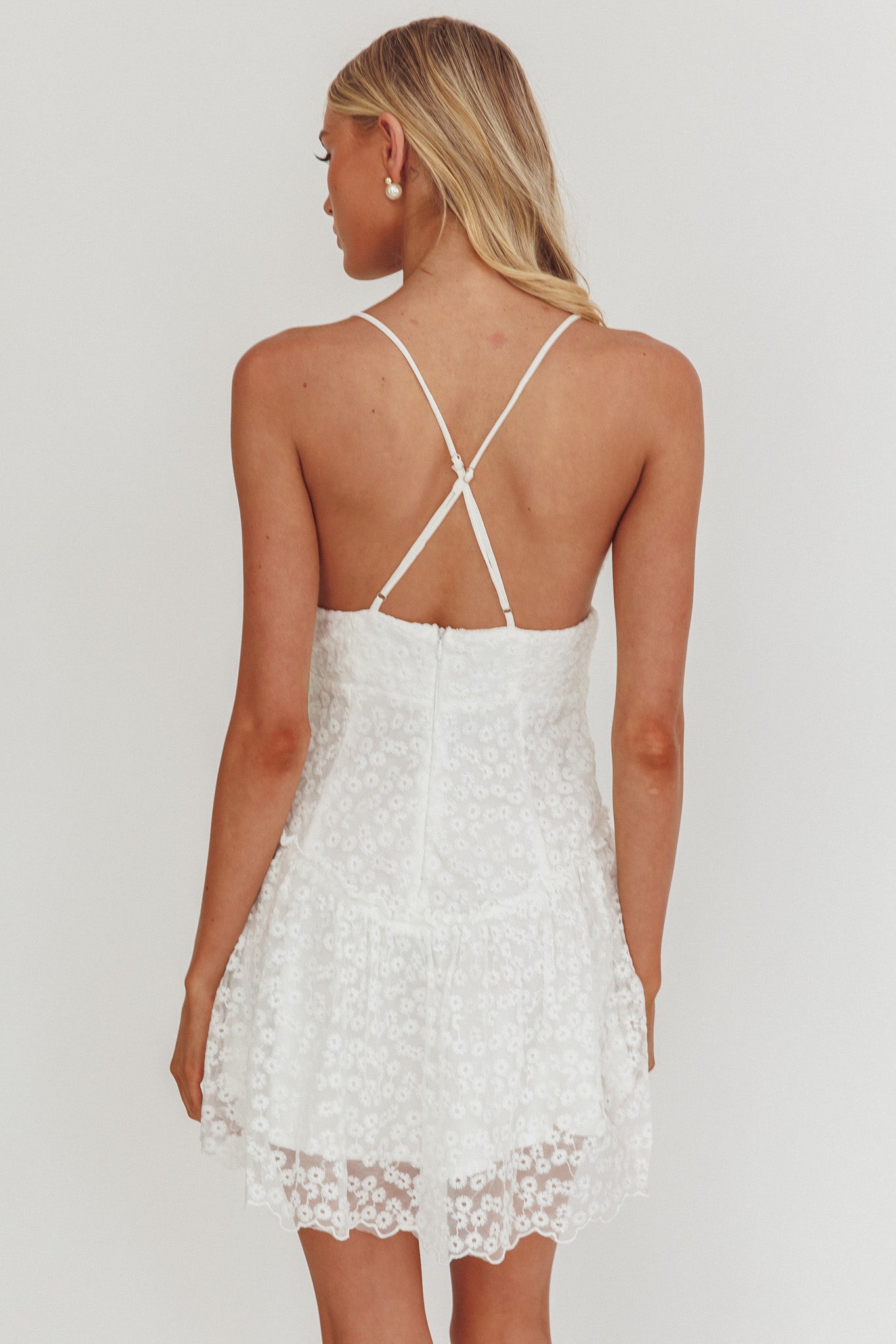 Belize Flounce Hem Mini Dress White-Maymioy