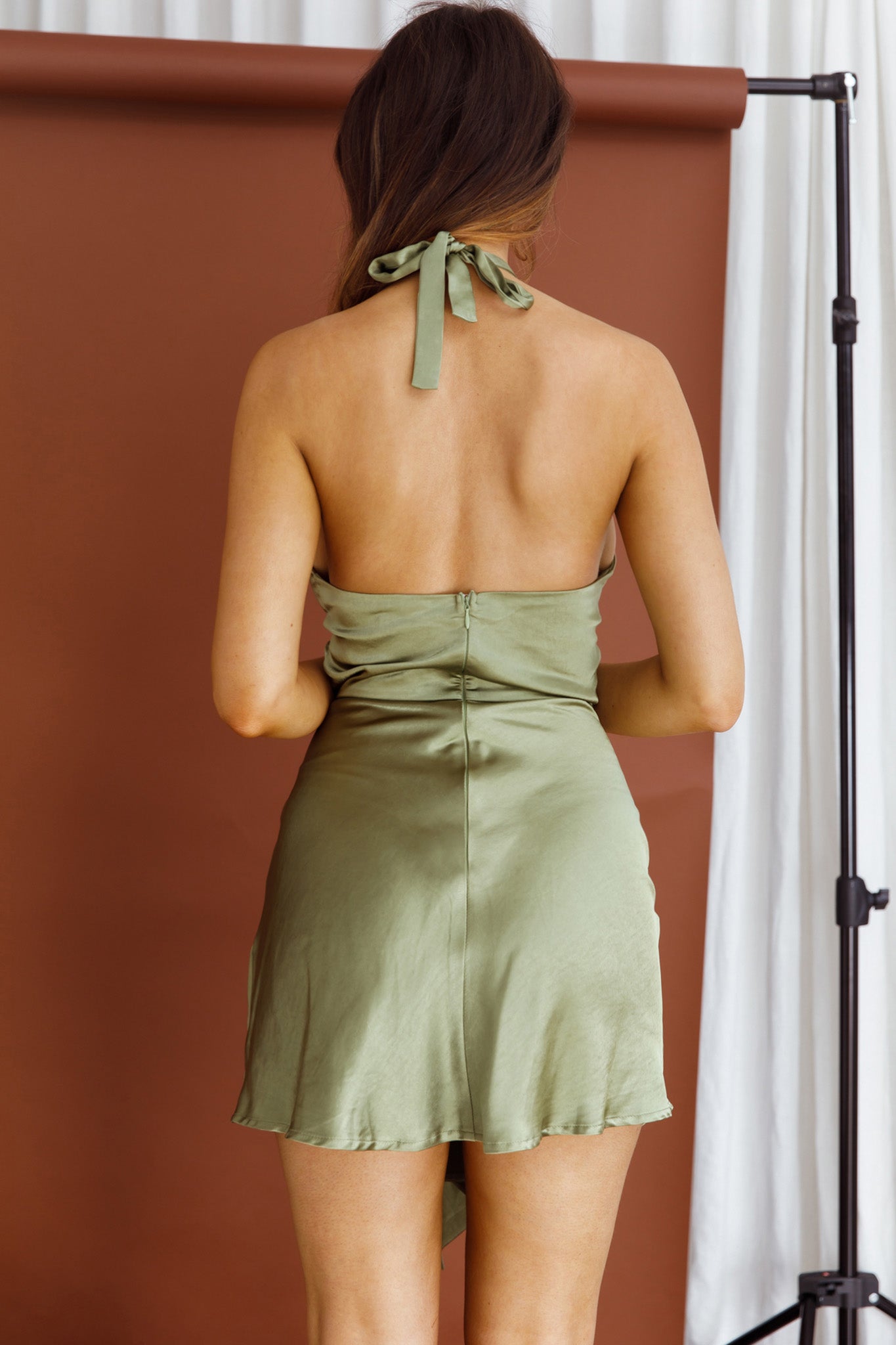 Hearts On Fire Halterneck Wrap Front Mini Dress Olive-Maymioy
