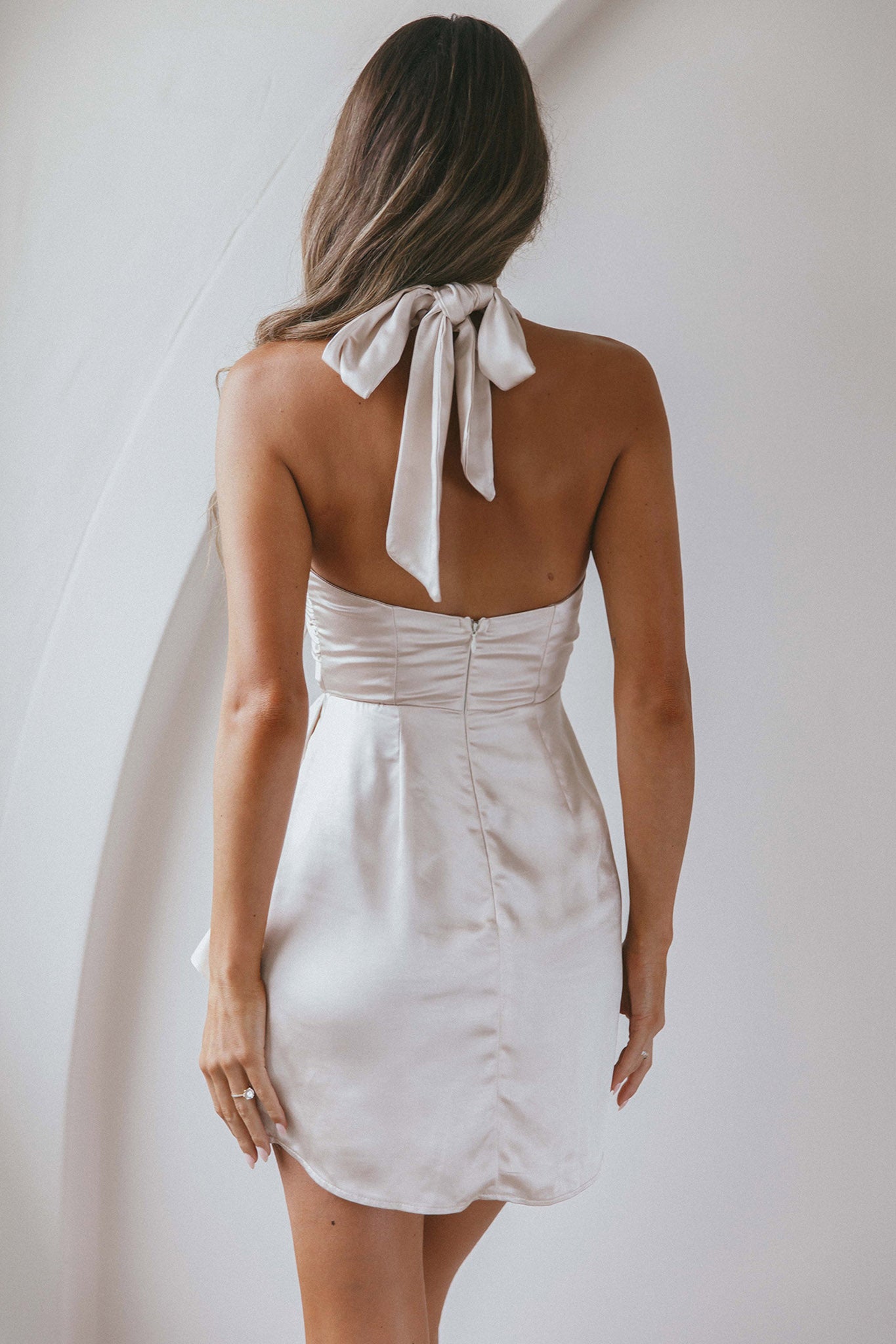 Stars Align Halterneck Satin Dress Champagne-Maymioy