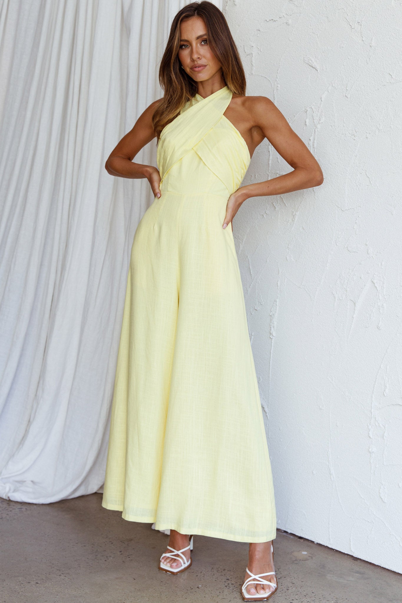 Stars Align Halterneck Jumpsuit Lemon-Maymioy
