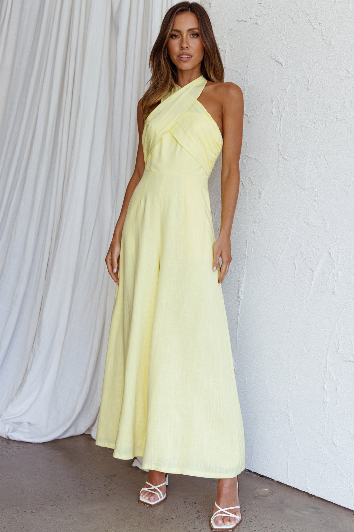 Stars Align Halterneck Jumpsuit Lemon-Maymioy