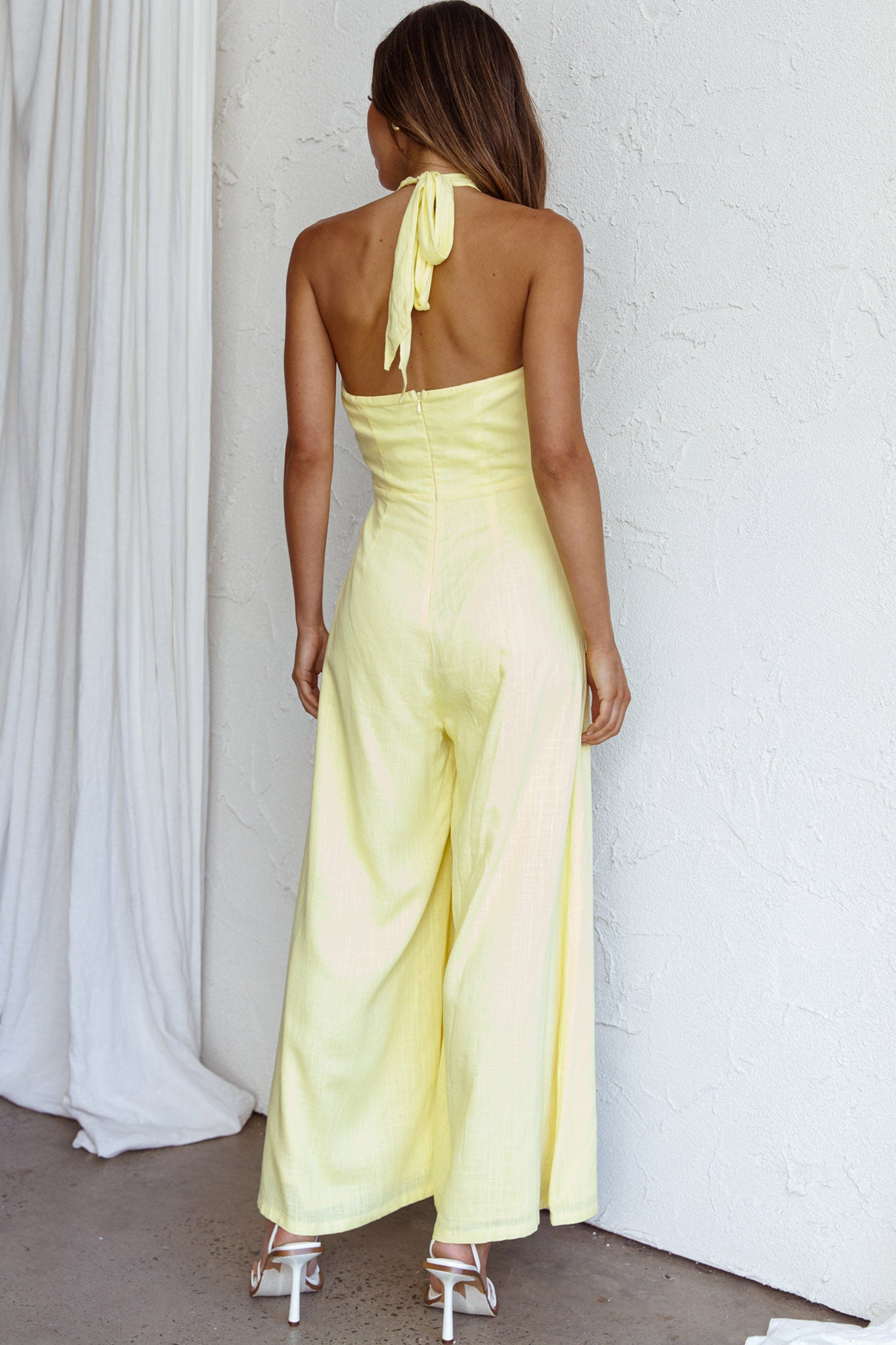 Stars Align Halterneck Jumpsuit Lemon-Maymioy