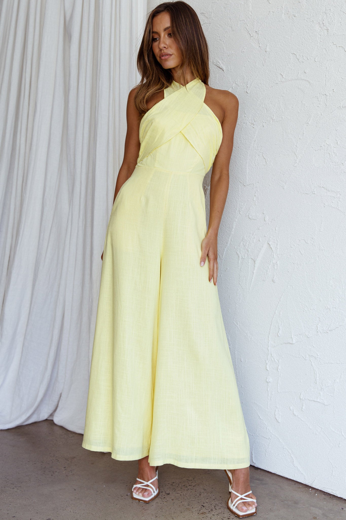 Stars Align Halterneck Jumpsuit Lemon-Maymioy