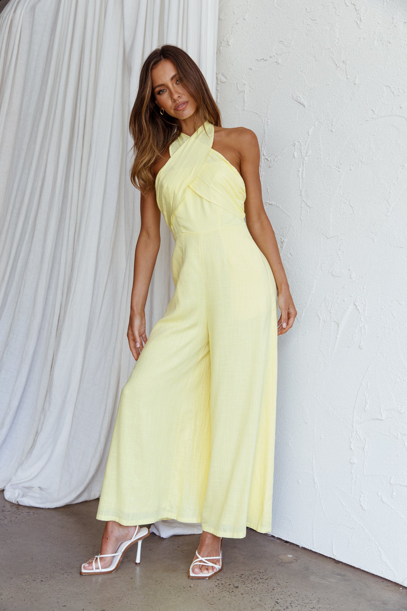 Stars Align Halterneck Jumpsuit Lemon-Maymioy
